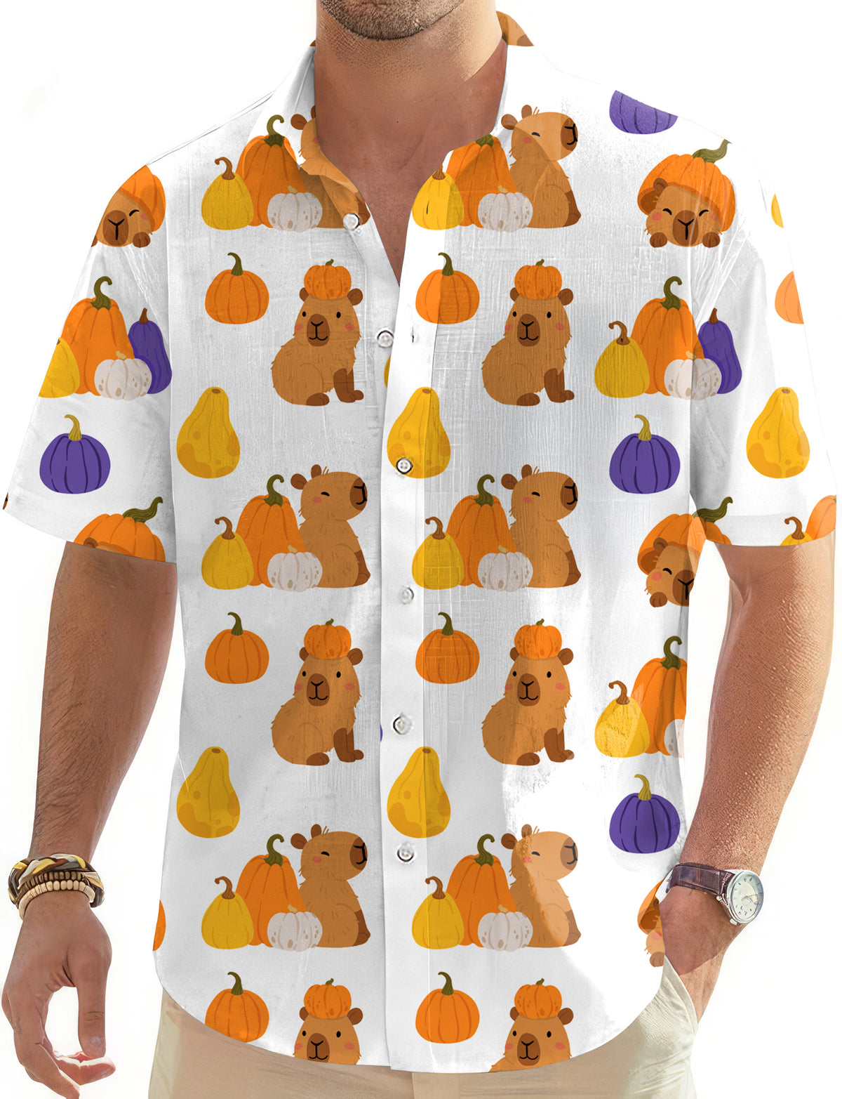 Halloween Capybara Men's Golf Hawaiian Shirts Button Down Shirt