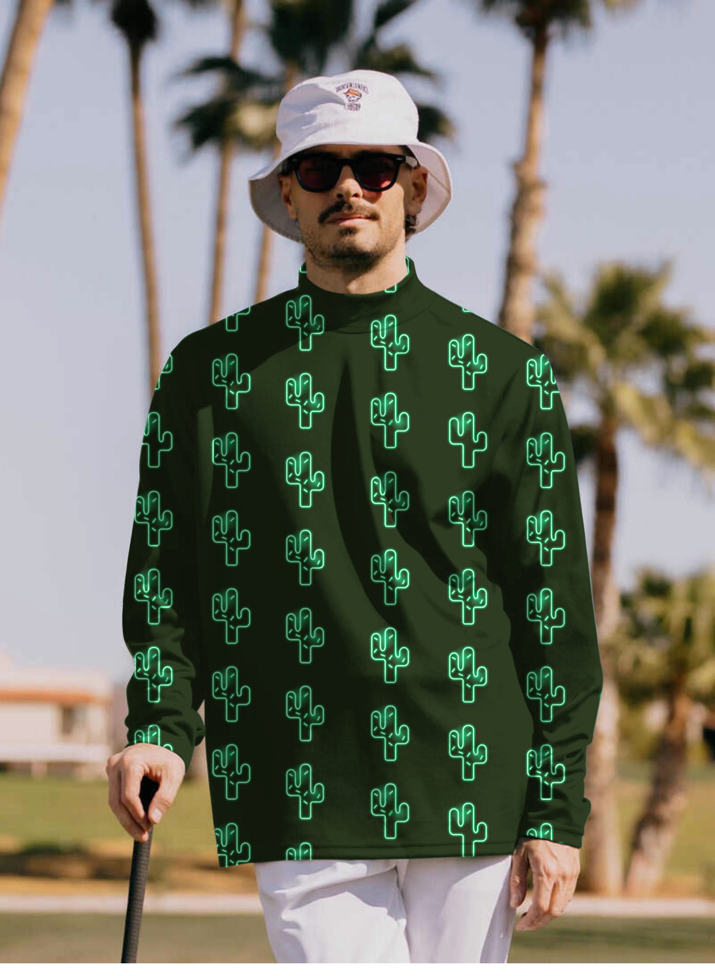 Men's Crazy Cactus Pullover High neck Long/Short sleeve T-Shirt