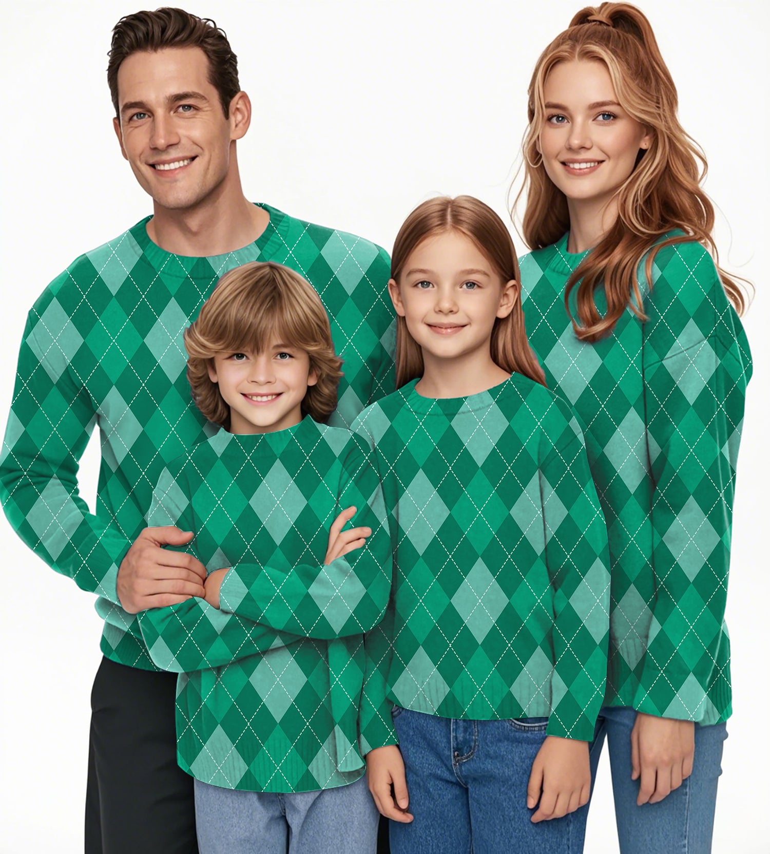Green Argyle Crewneck Pullover Ugly Sweater Men Women boy girl family