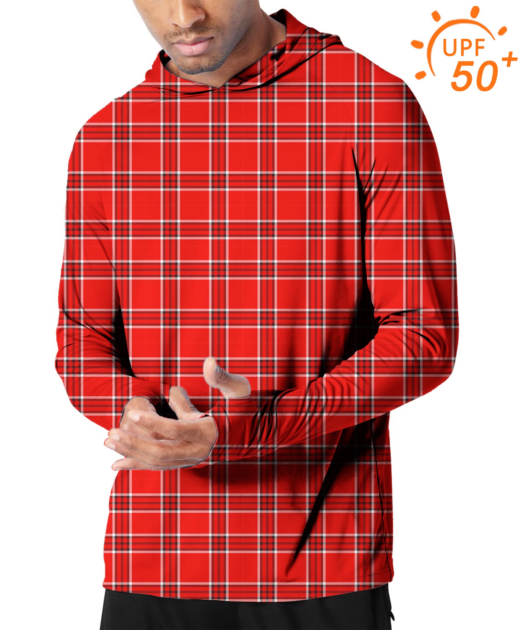 Men's Outdoor Red grid Golf Sun Protection Slim Fit hoodies