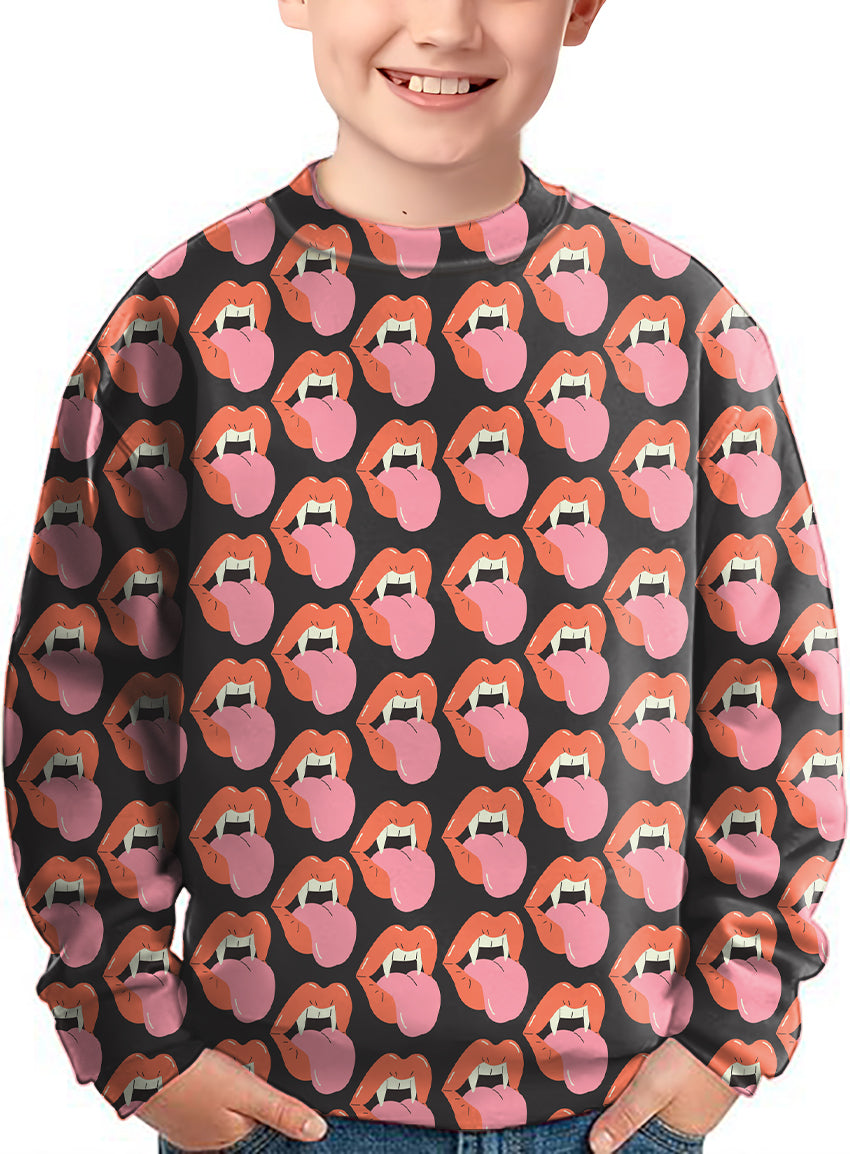 Halloween Vampire Mouth Crewneck Pullover Kids Ugly Sweater