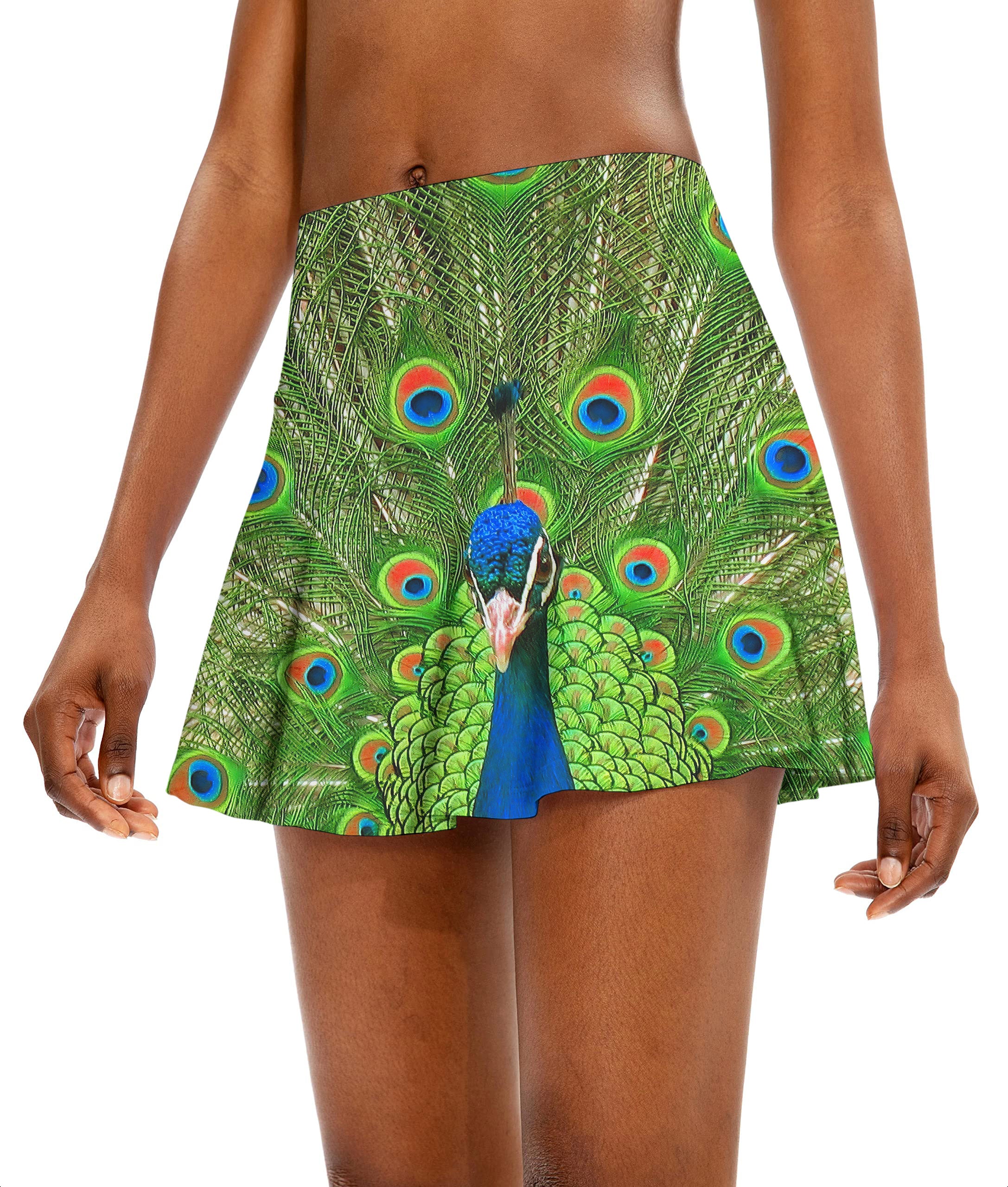 peacock flaunting its tail Women's Athletic Golf Skorts Flared Skirts