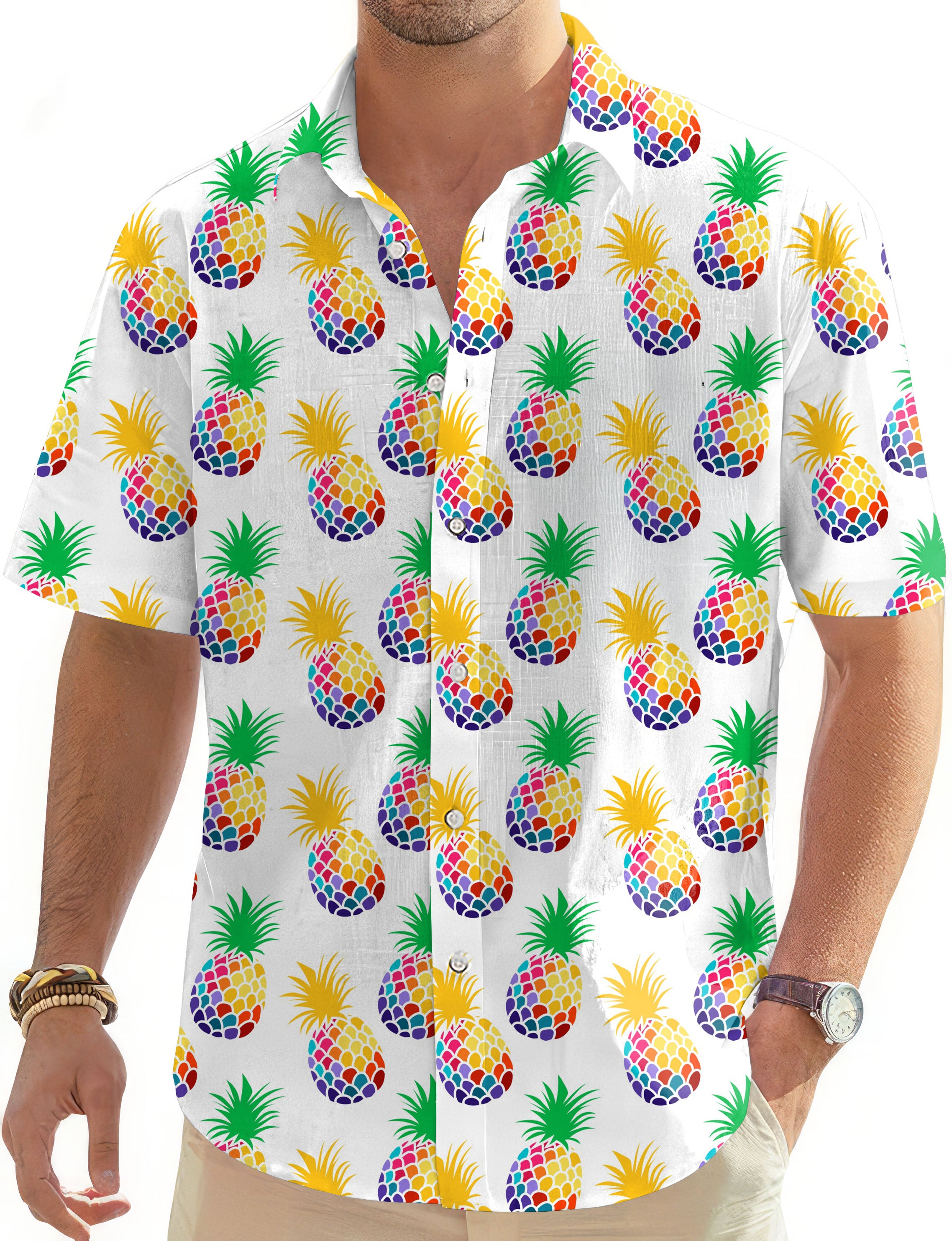 Pineapple Disco-Men's Golf Hawaiian Shirts Button Down Shirt
