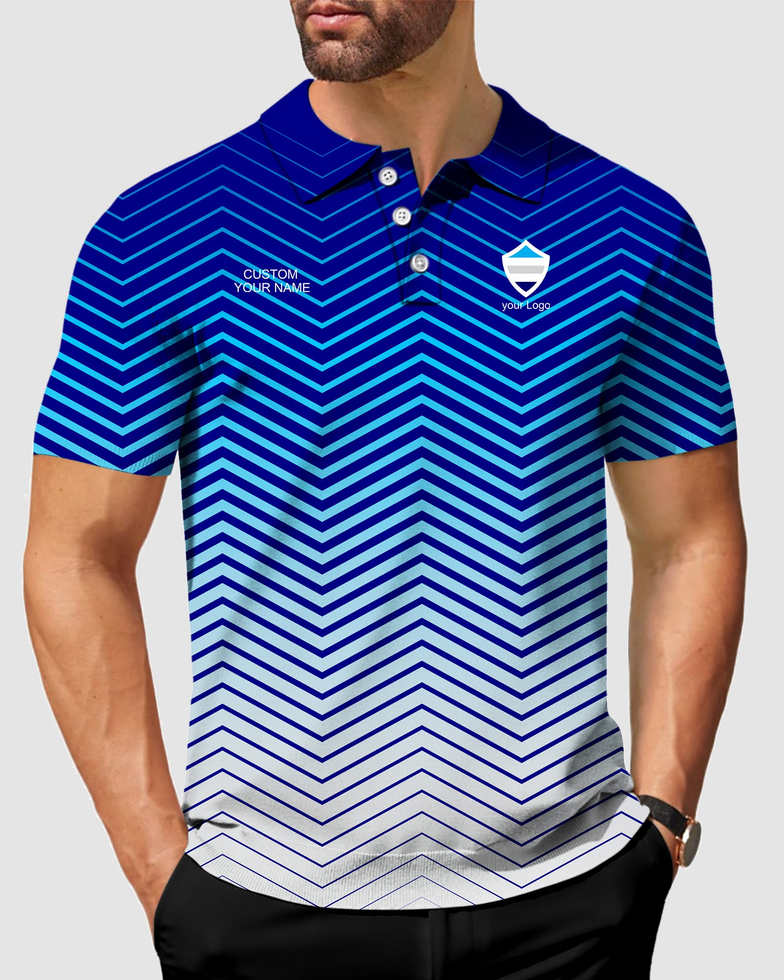 Men's blue white sport Team Golf Polo