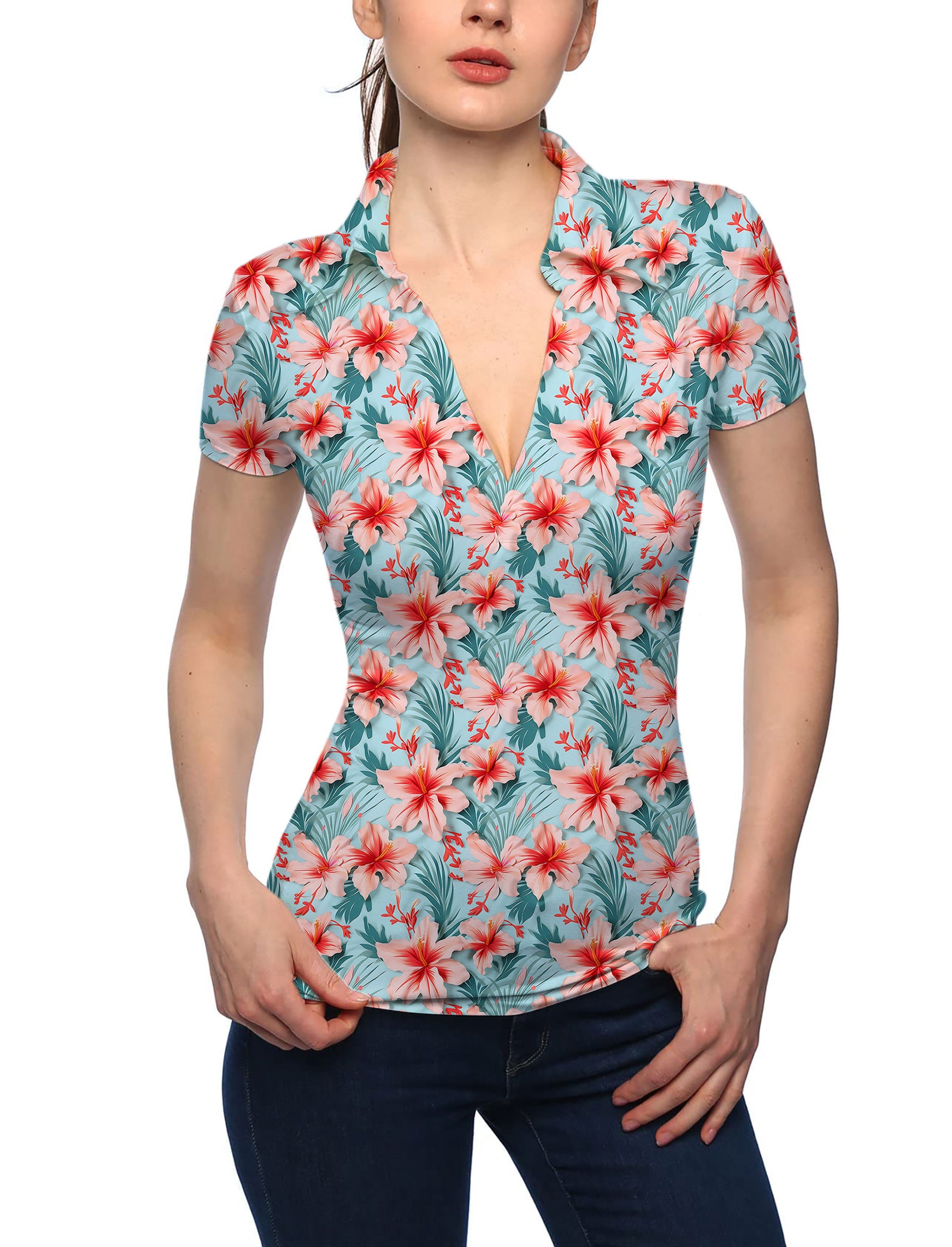 Women's Tropical Course V Neck Golf Polo