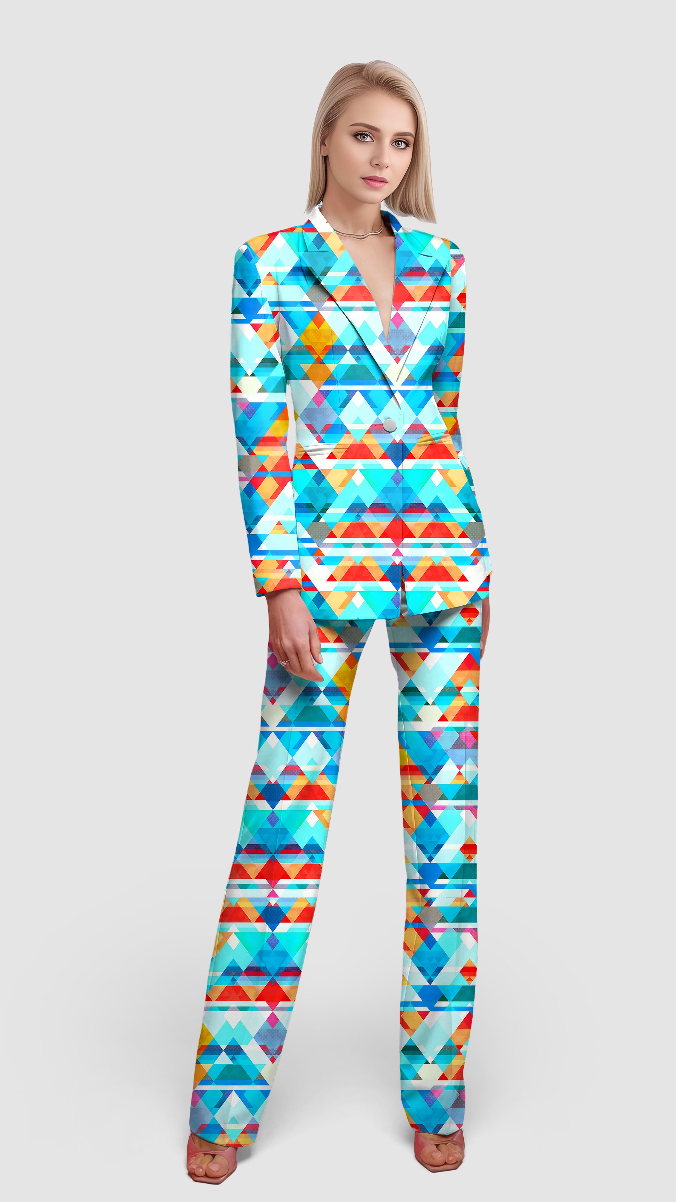 Geometric lattice-Women's Blazer Casual Work Office Blazer Suit set