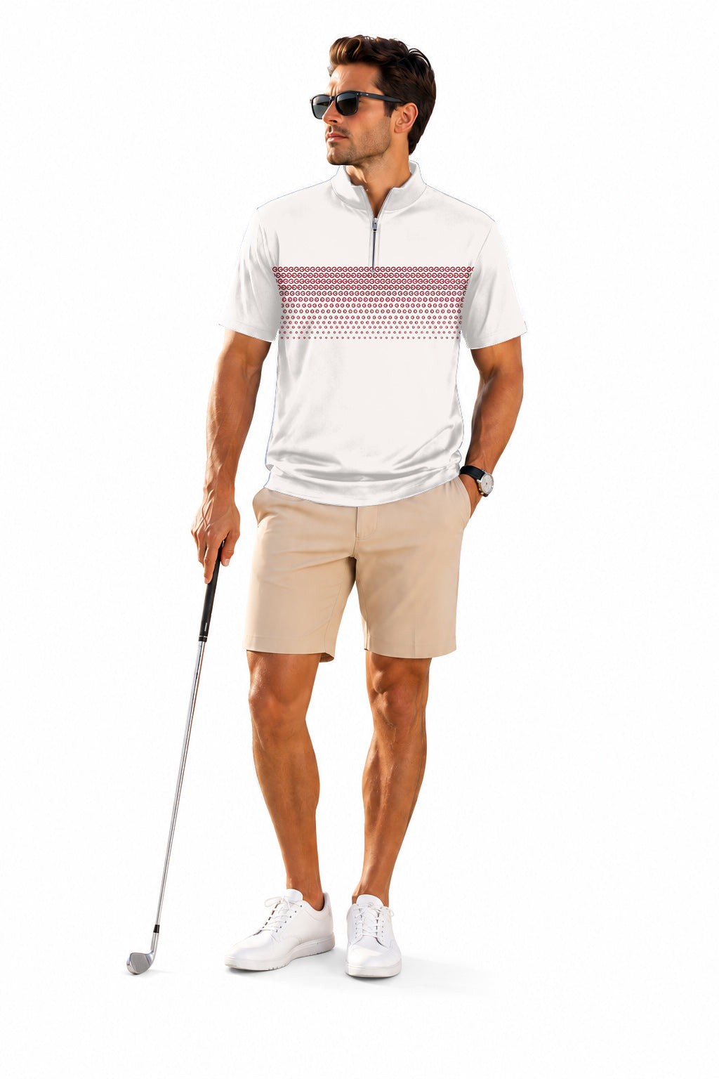 Men's Short Sleeve Quarter Zip Golf Pullover   Red G Embroidery