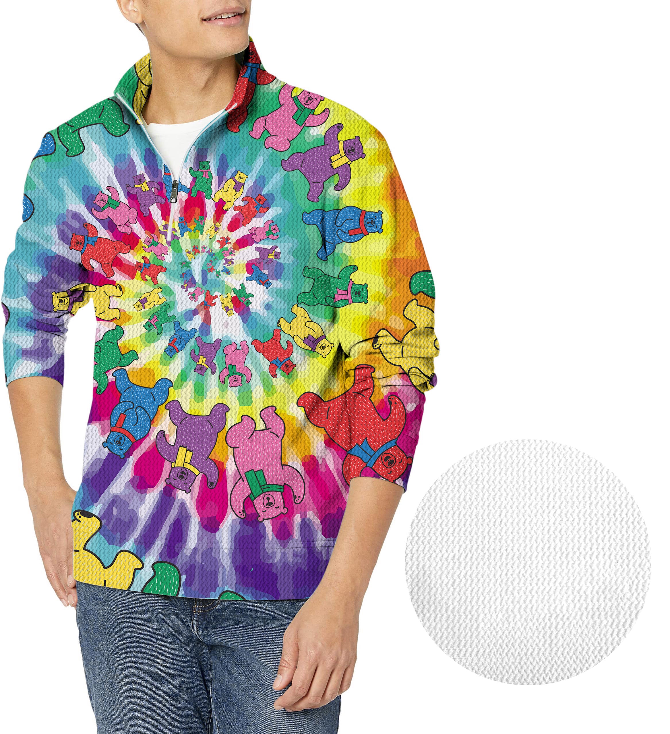 Kaleidoscope Bear-Men's Golf Waffle Zipper Pullover