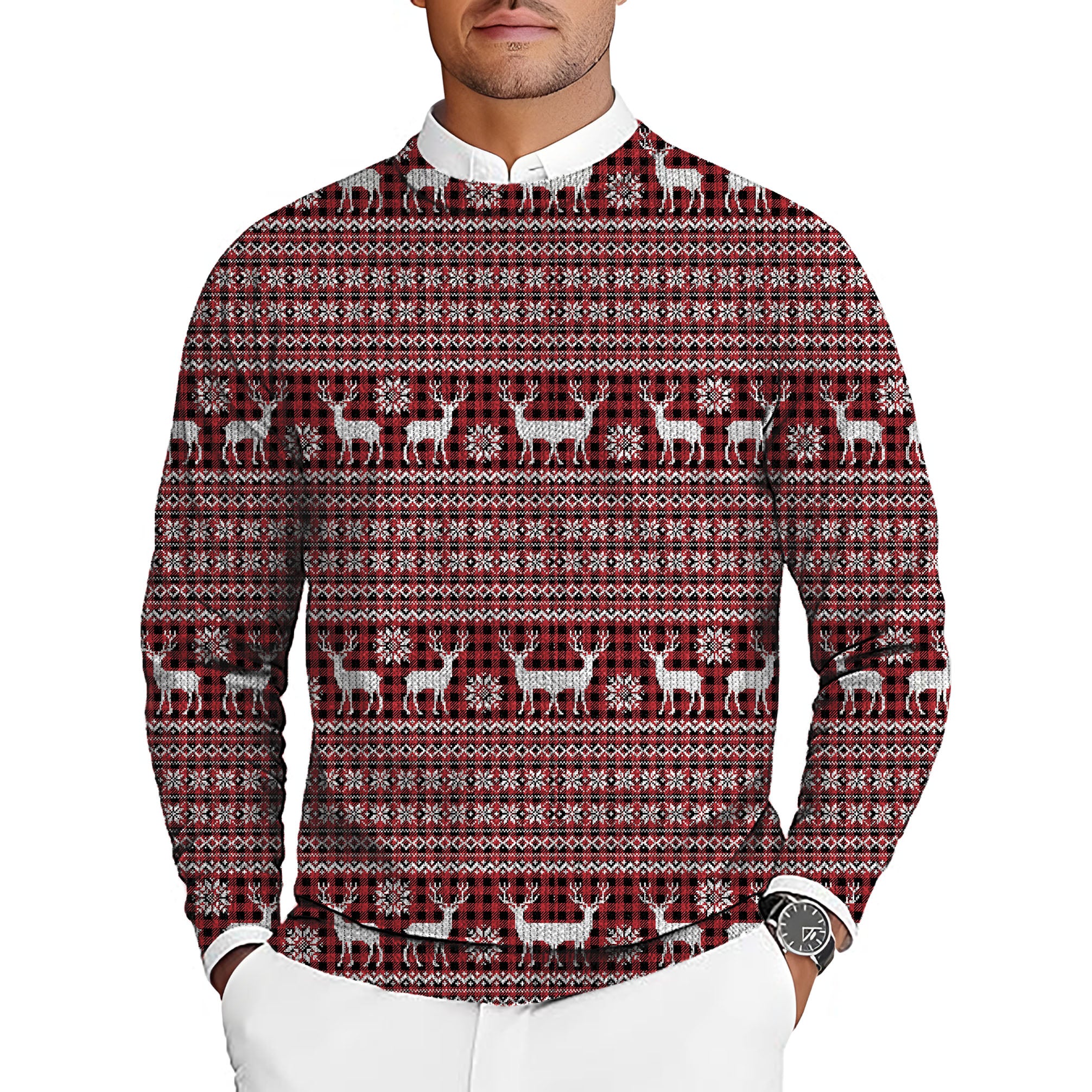 Elk deer Christmas Men's Golf Crewneck Pullover Sweaters Ugly Sweater