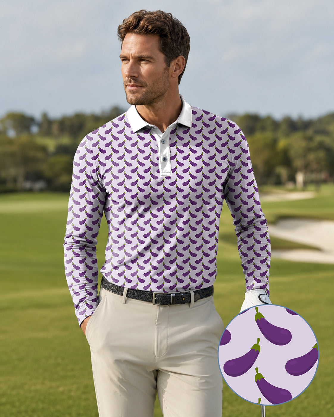 Men's Purple eggplant Long-sleeved Polo
