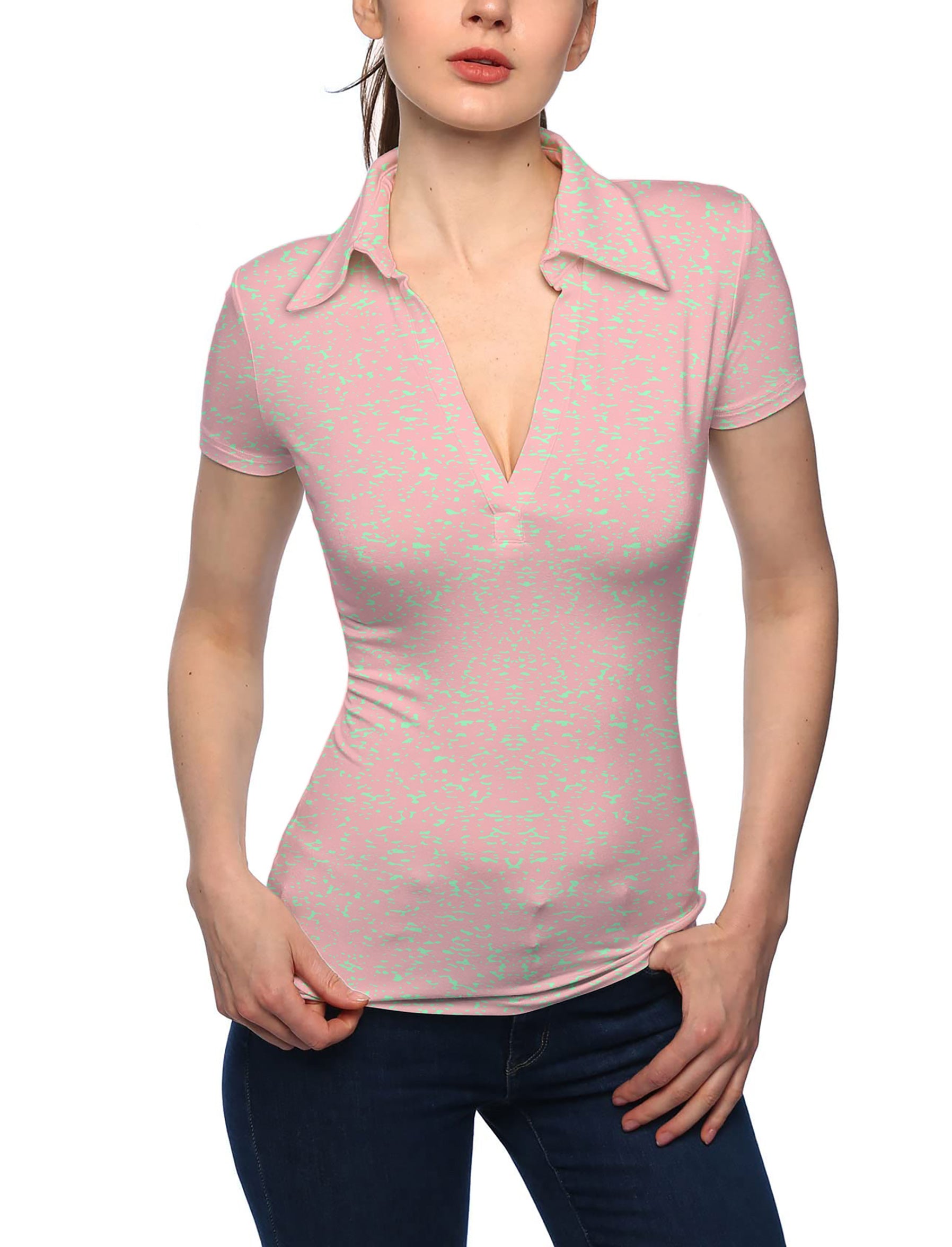 Women's Pastel Pink Fusion V Neck Golf Polo