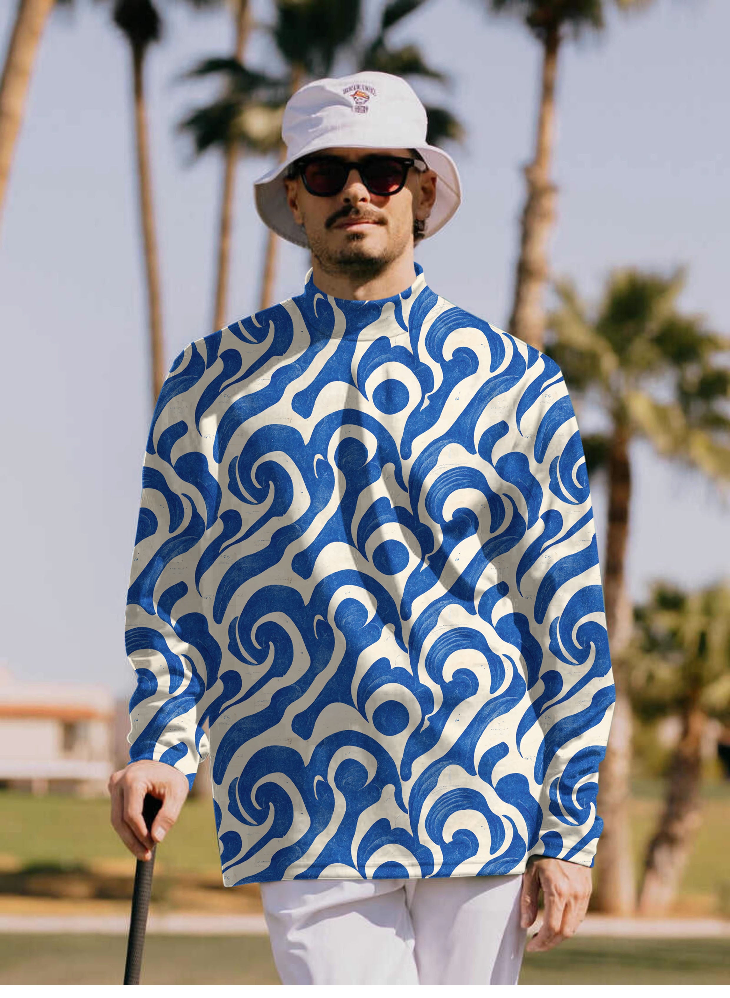 Men's Blue Harmony Pullover High neck Long/Short sleeve T-Shirt