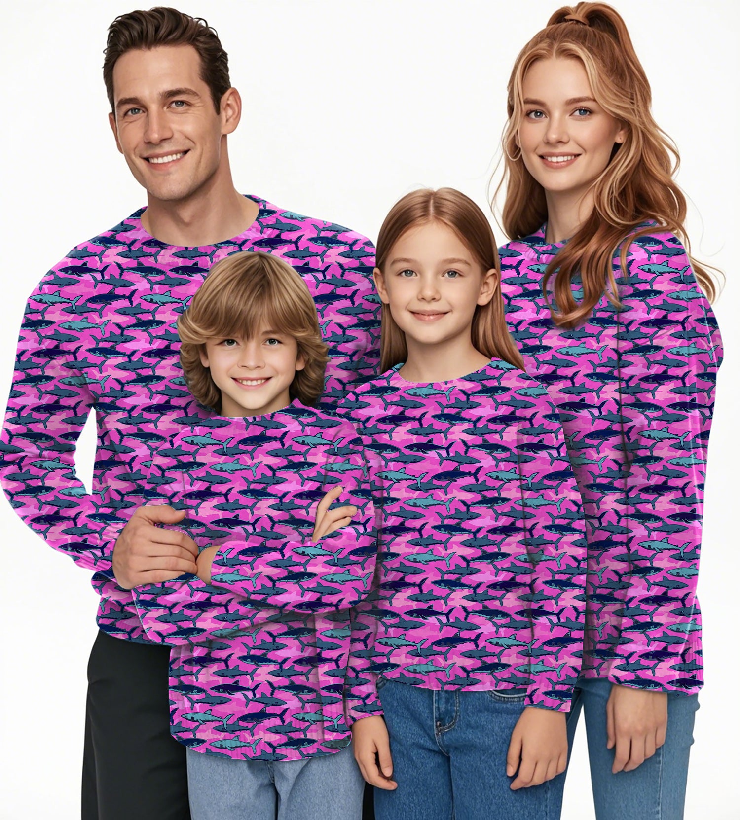 Electric Sharks Pink Crewneck Pullover Ugly Sweater Men Women boy girl family