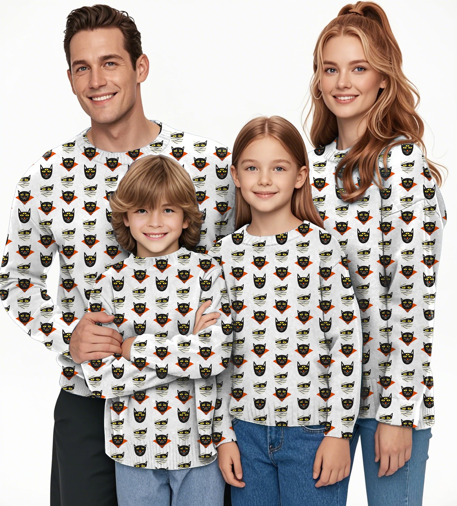 Halloween Mummy Cat Custom The Background Color Crewneck Pullover Ugly Sweater Men Women boy girl family