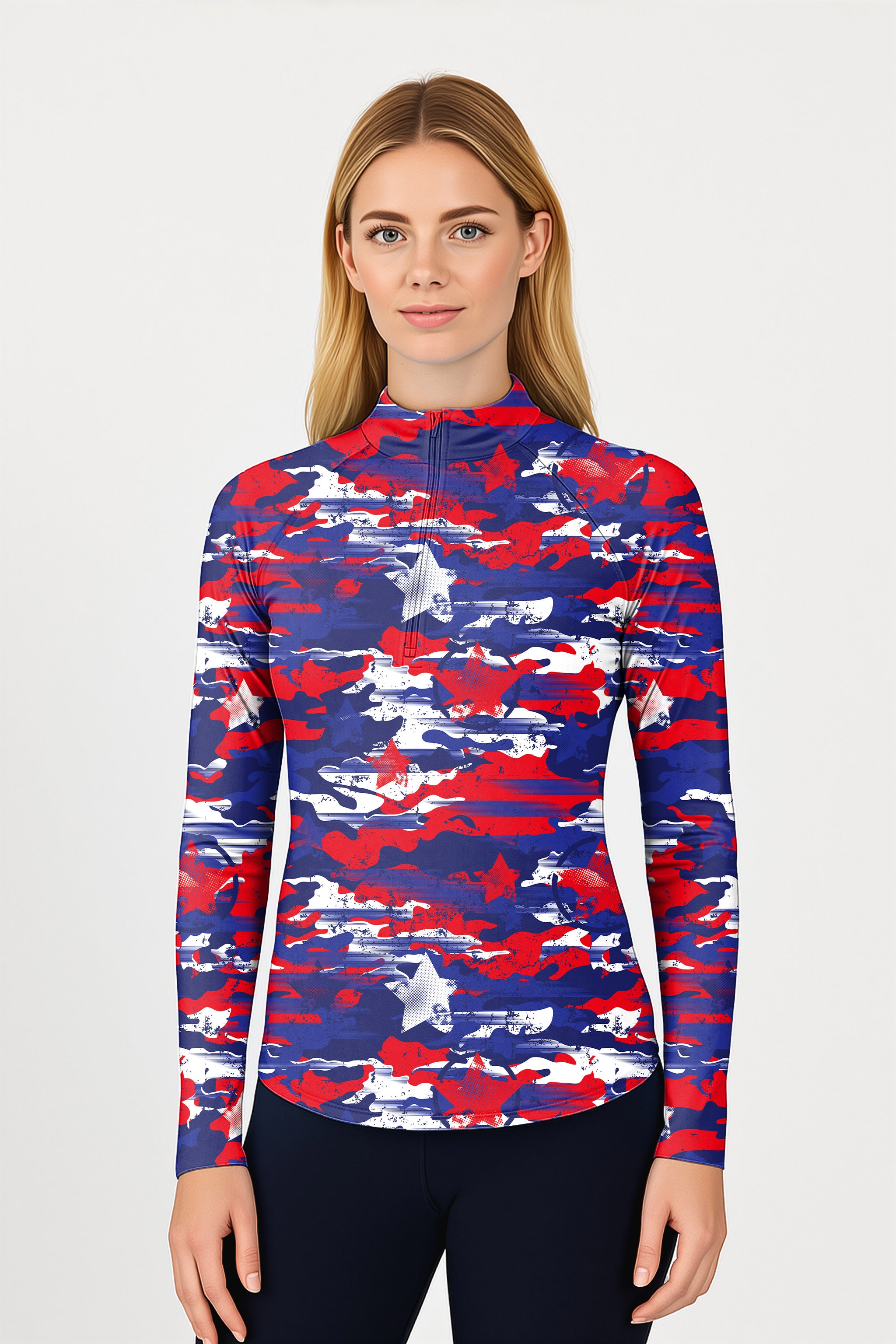 USA camo Women's Golf Active 3/4 Zip Top