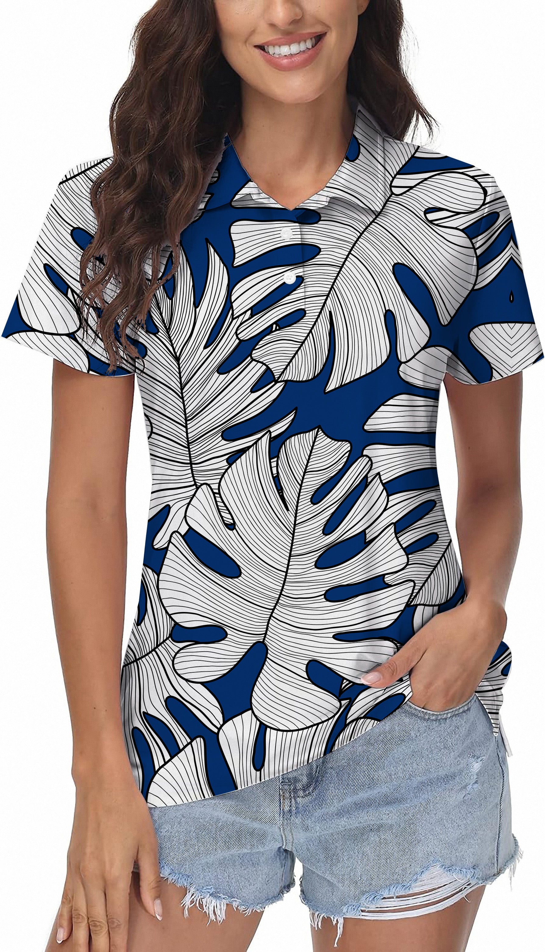 Women's Golf Polo Floral Split-leaf Philodendron plant