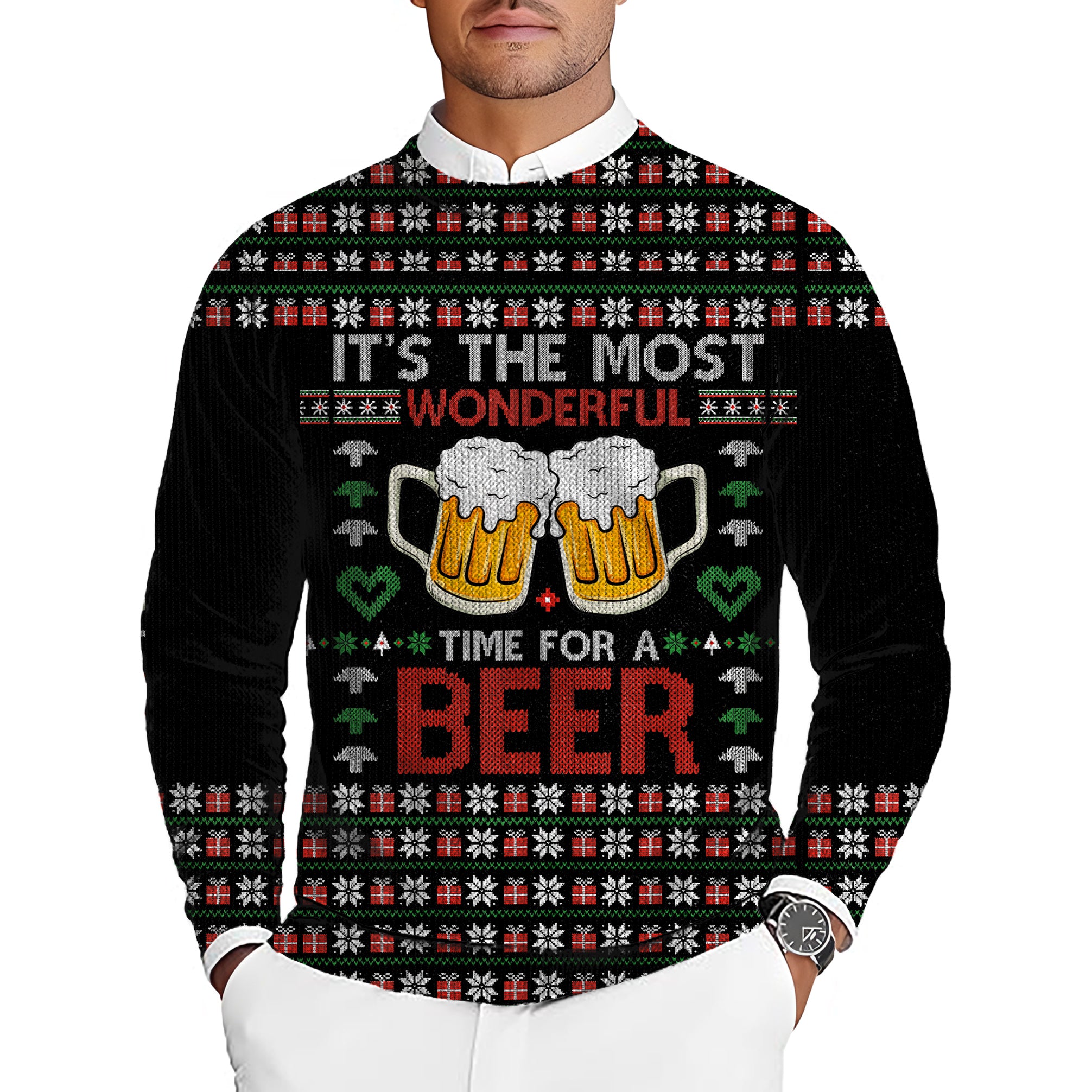 The Most Wonderful Time For A Beer Men's Golf Crewneck Pullover Sweaters Ugly Sweater