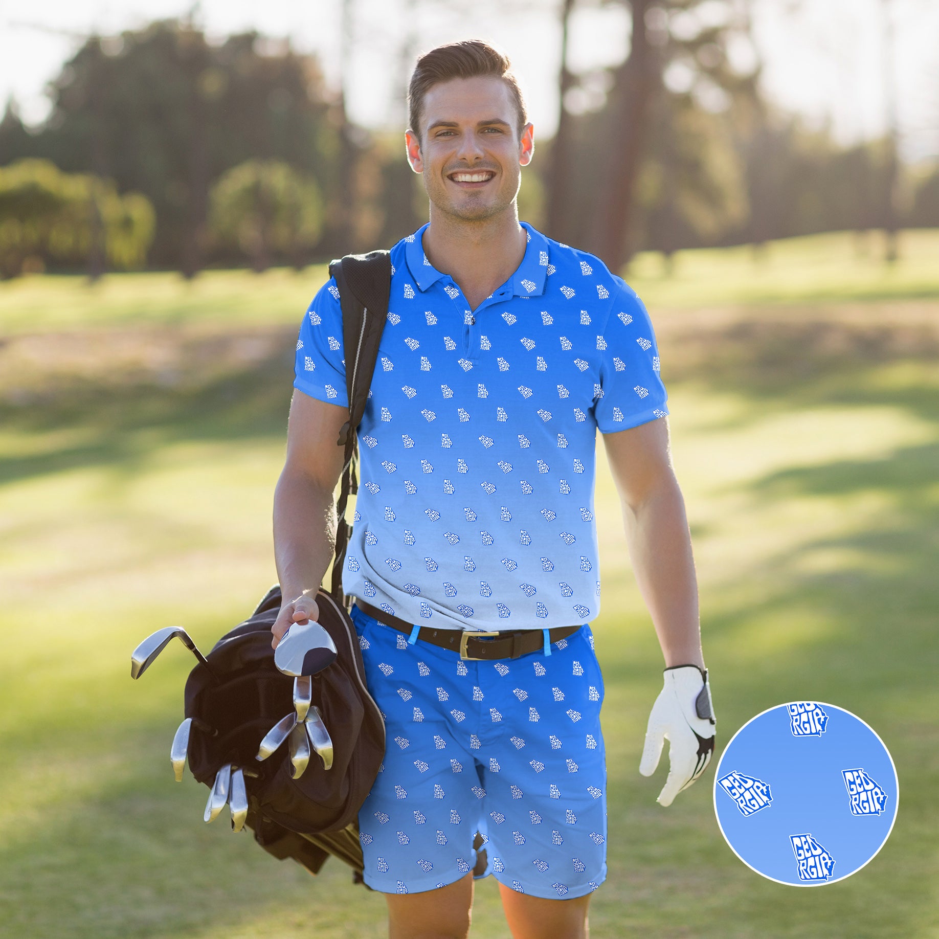 Men's Golf Set Polo+Shorts Blue Georgia