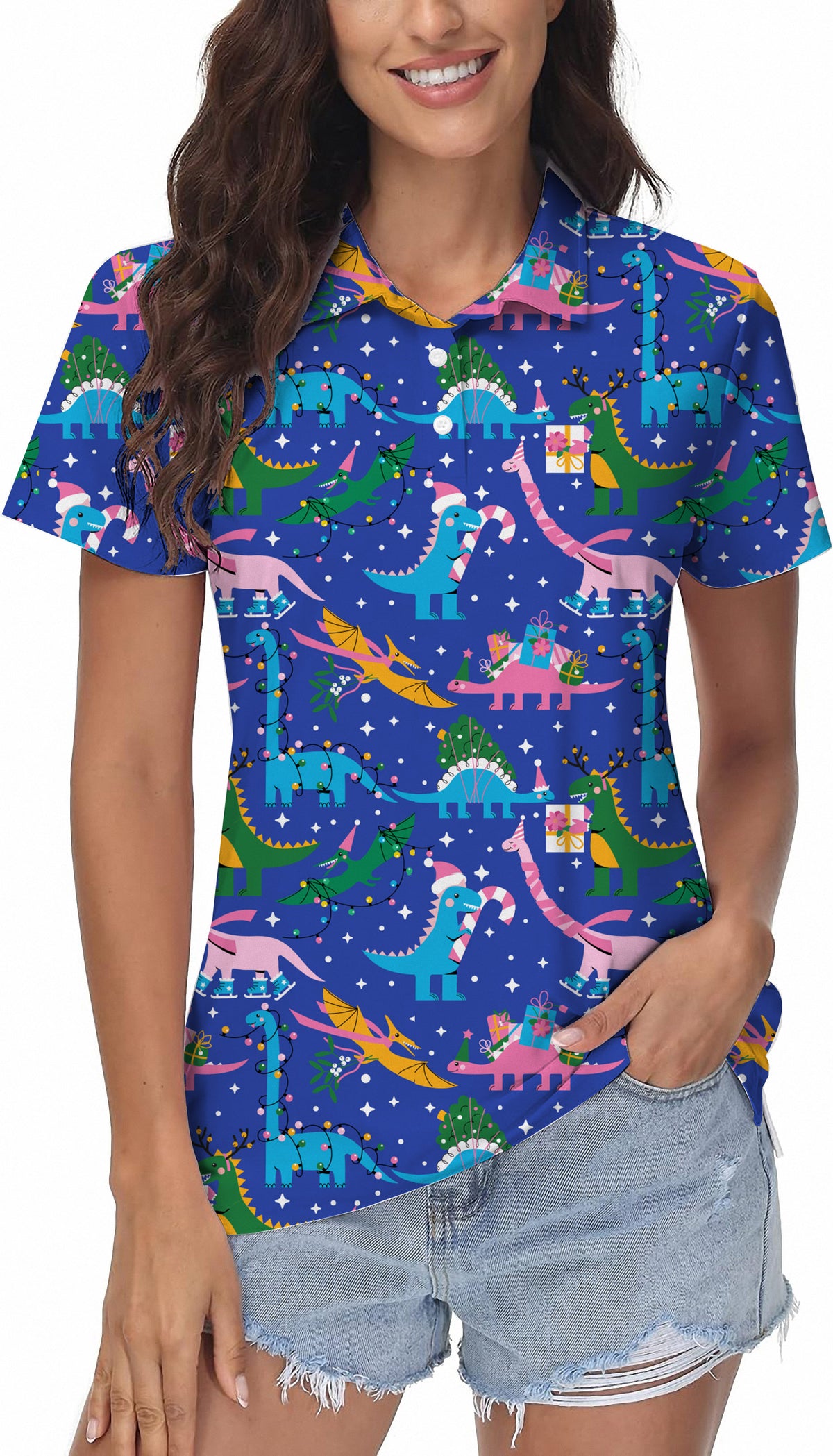 Christmas Dinosaur Women's Golf Polo
