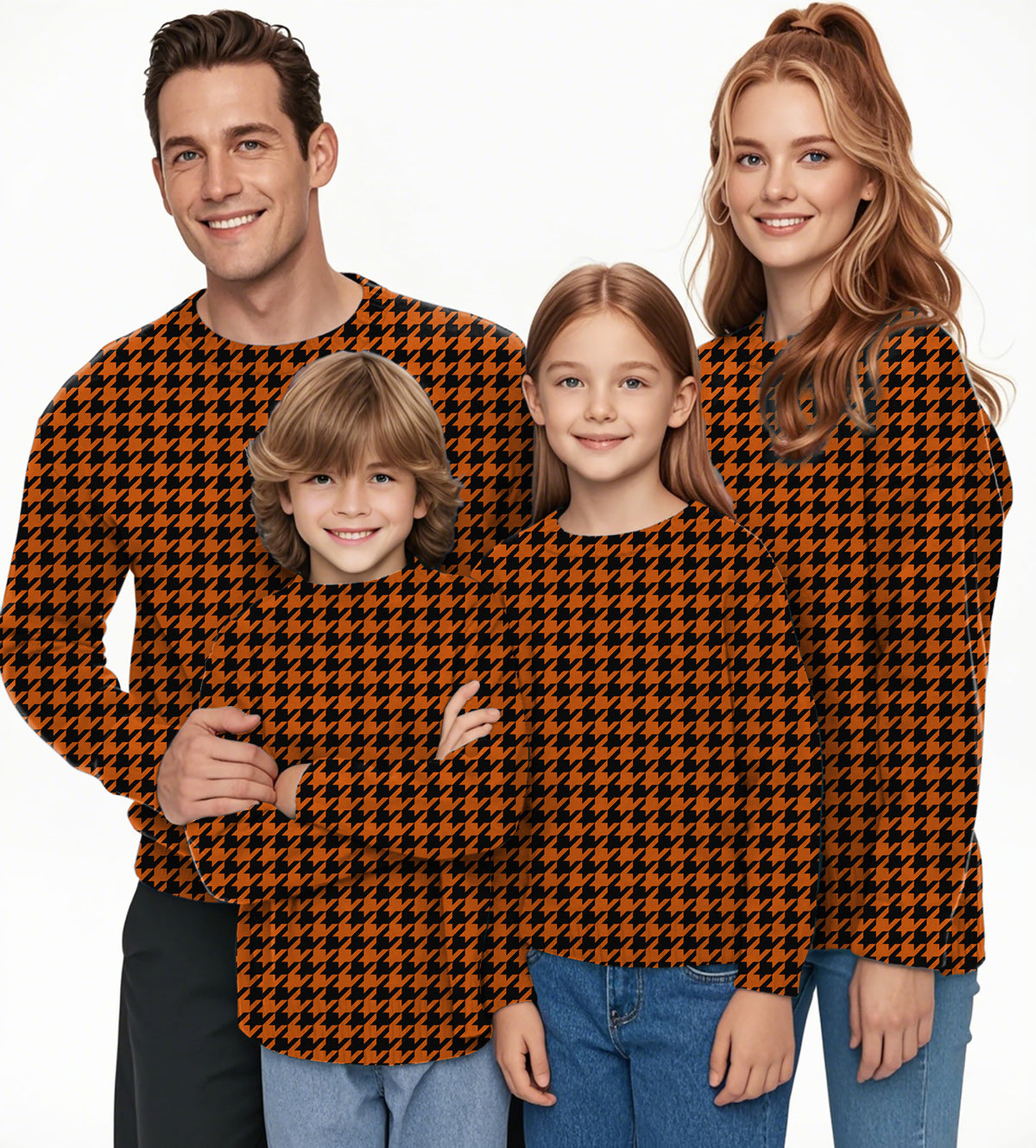 Halloween yellow and black houndstooth Crewneck Pullover Ugly Sweater Men Women boy girl family