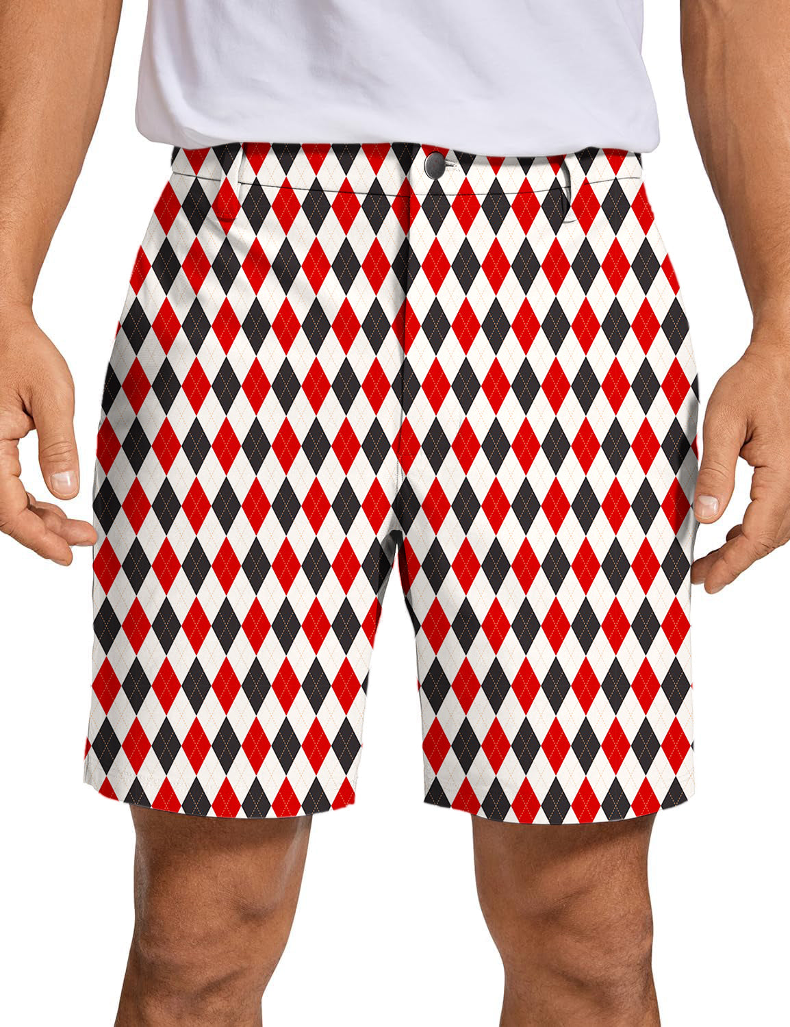 Men's Red black grid Golf Shorts