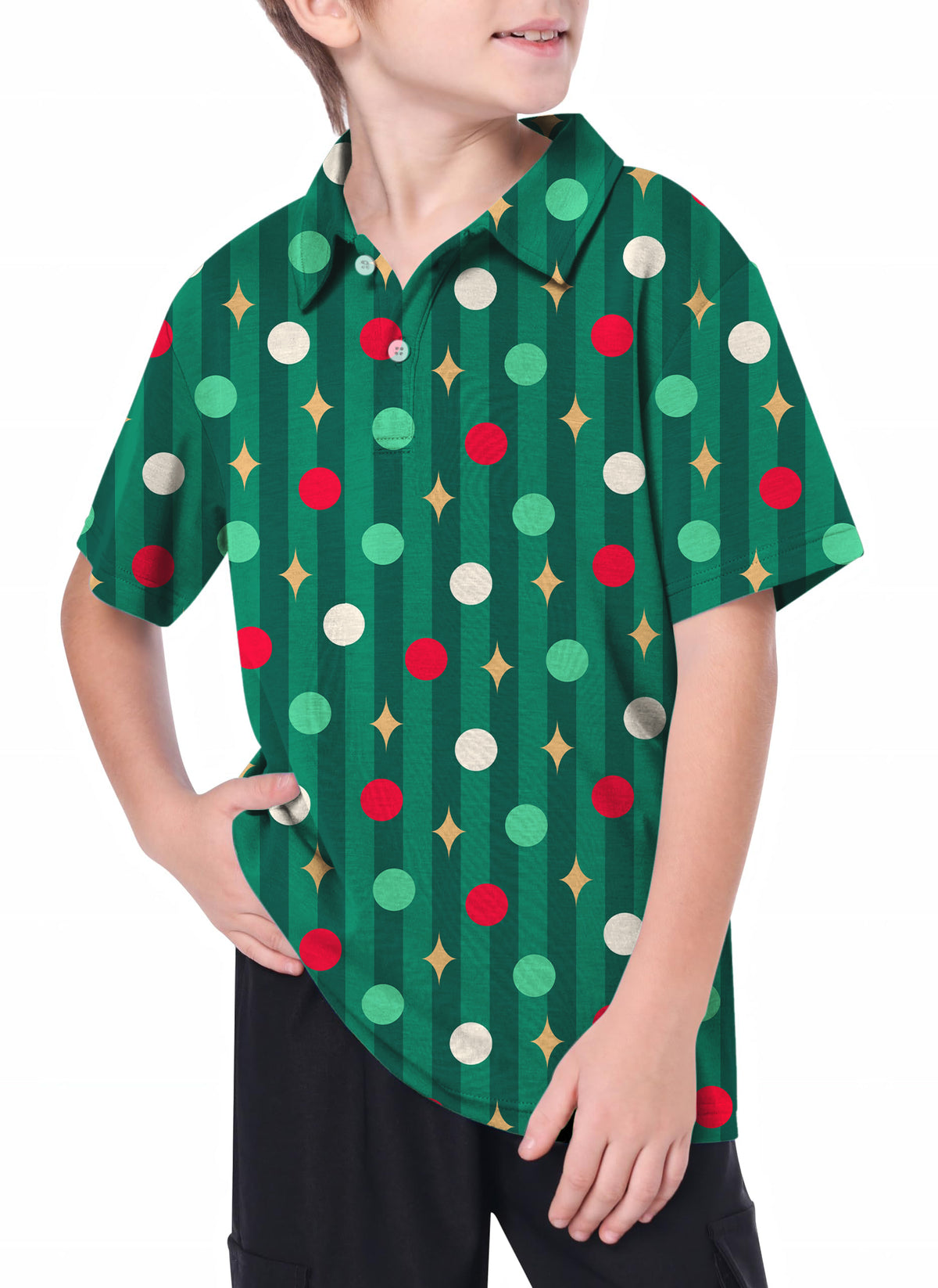 Youth Green Christmas Lollipops Golf Polo
