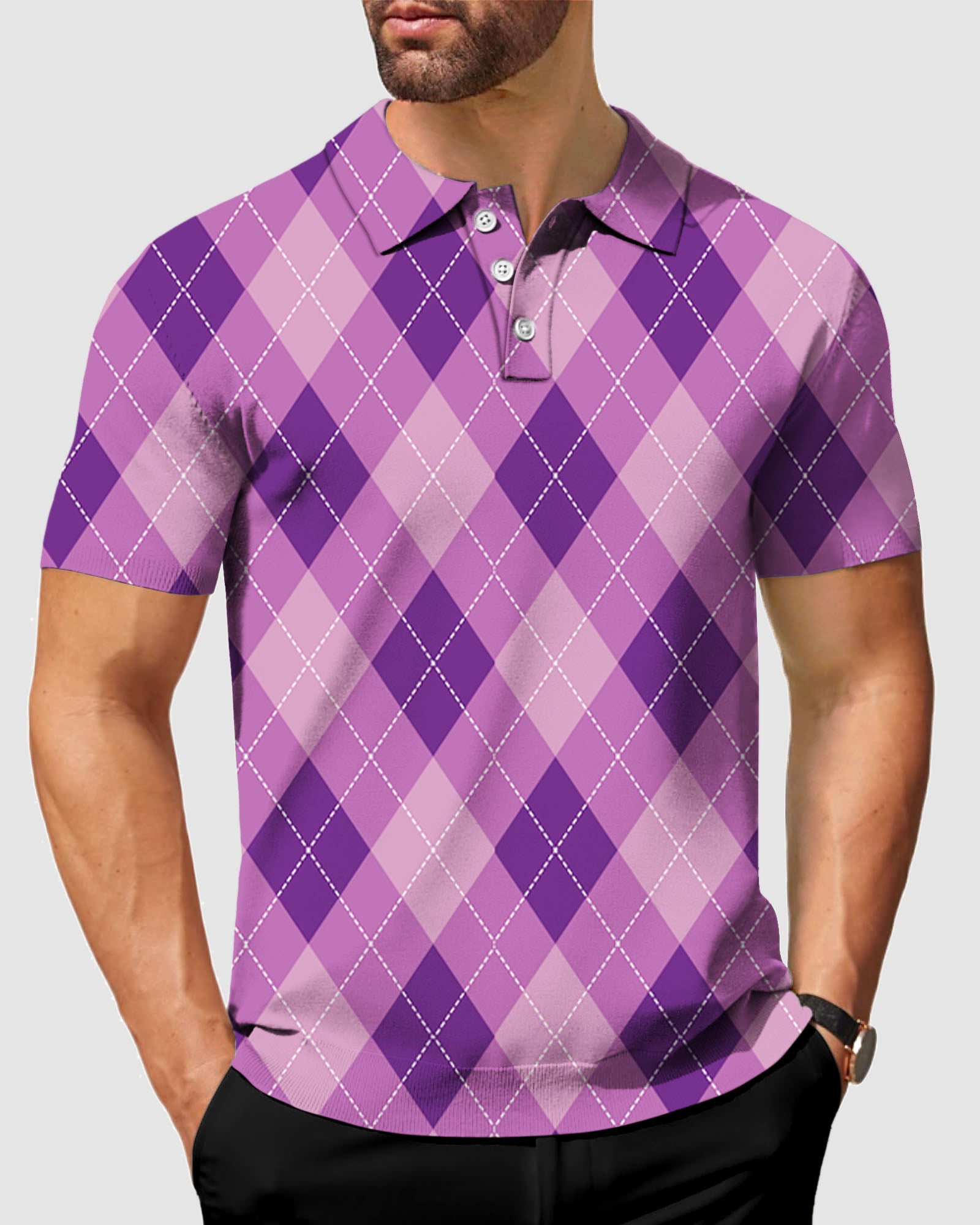 Men's purple Argyle Polo