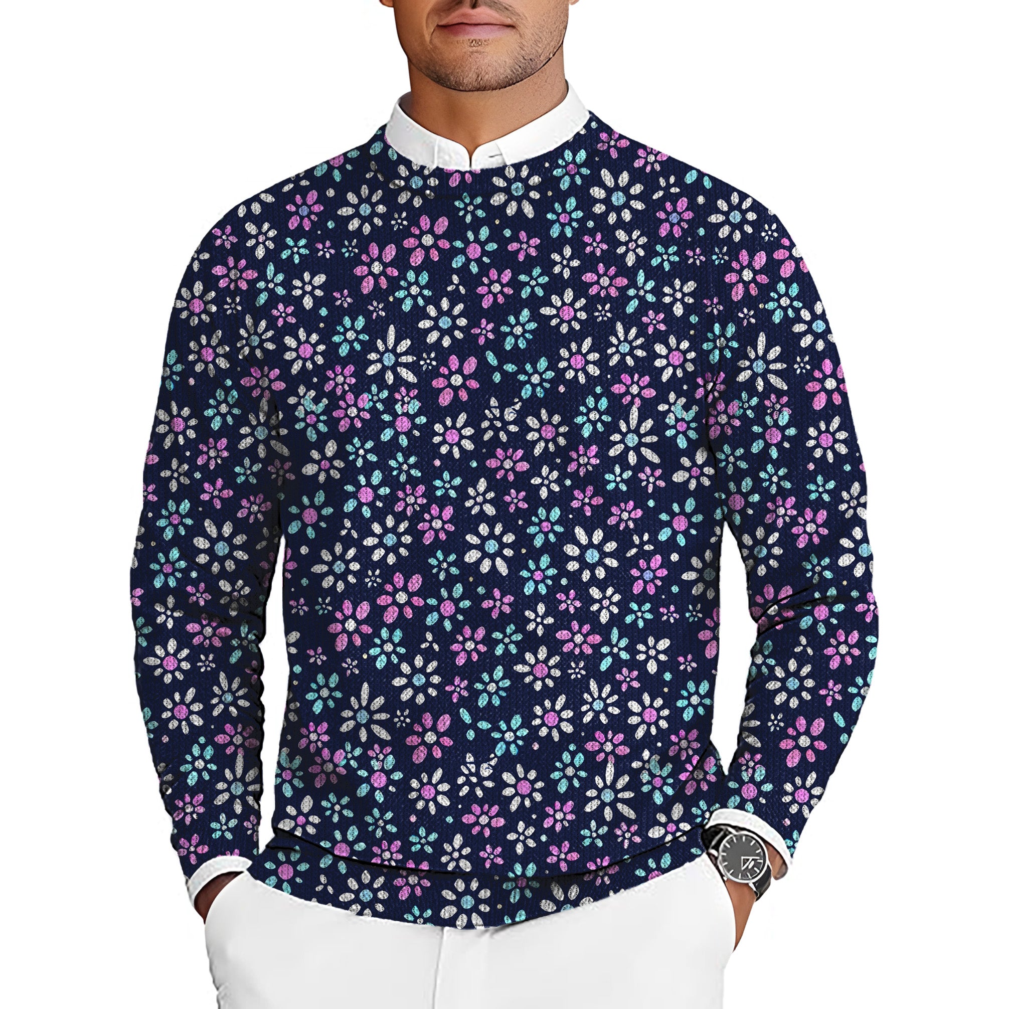 Daisy Daze Men's Golf Crewneck Pullover Sweaters Ugly Sweater