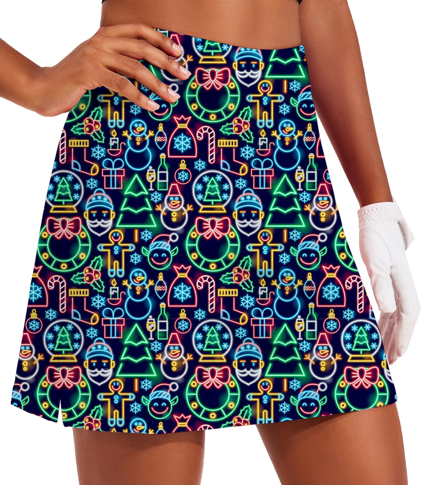 Women's Neon Christmas Golf Skirts Inner Shorts Pocket