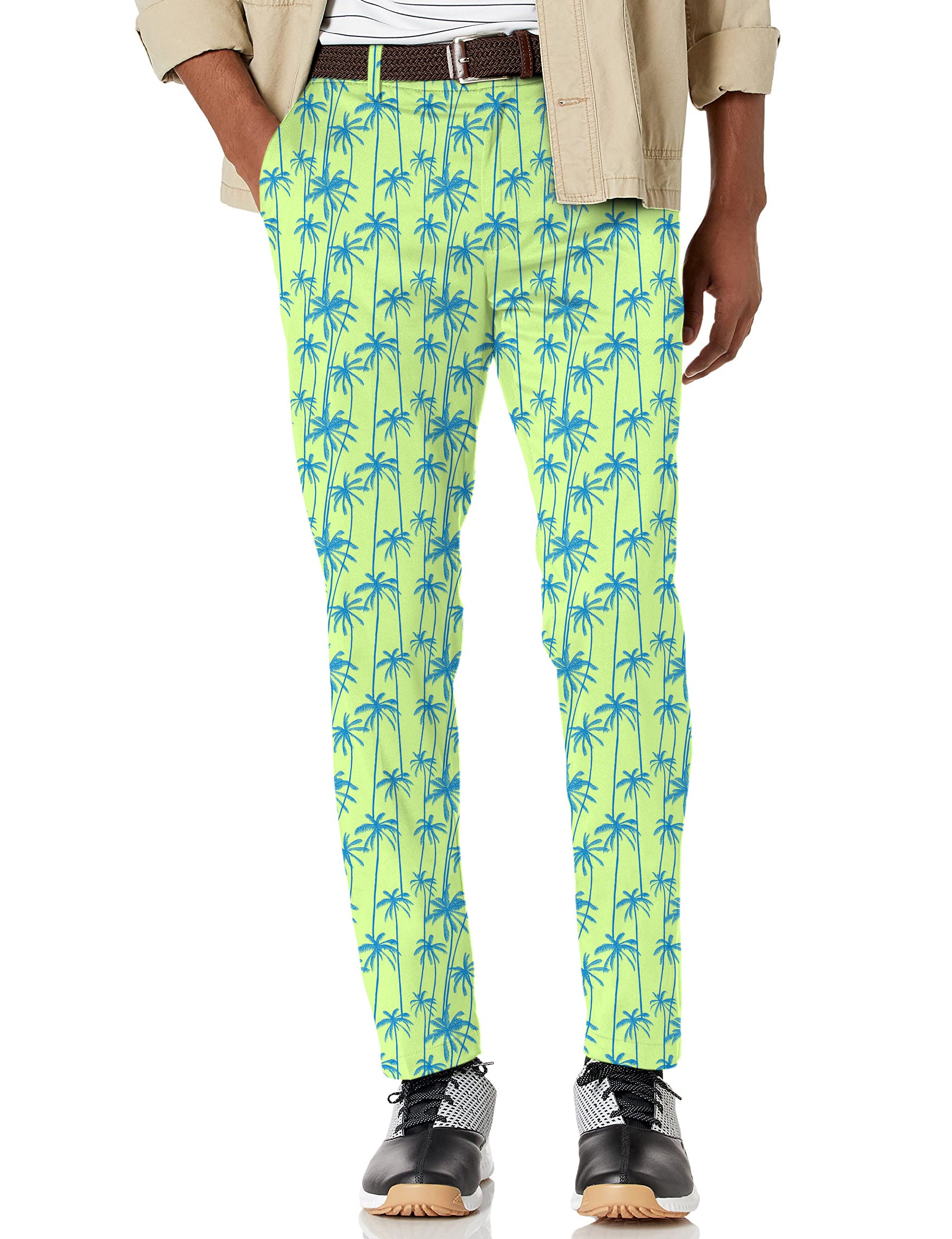 Men's Green And Blue Coconut Trees Stretch Golf Pants
