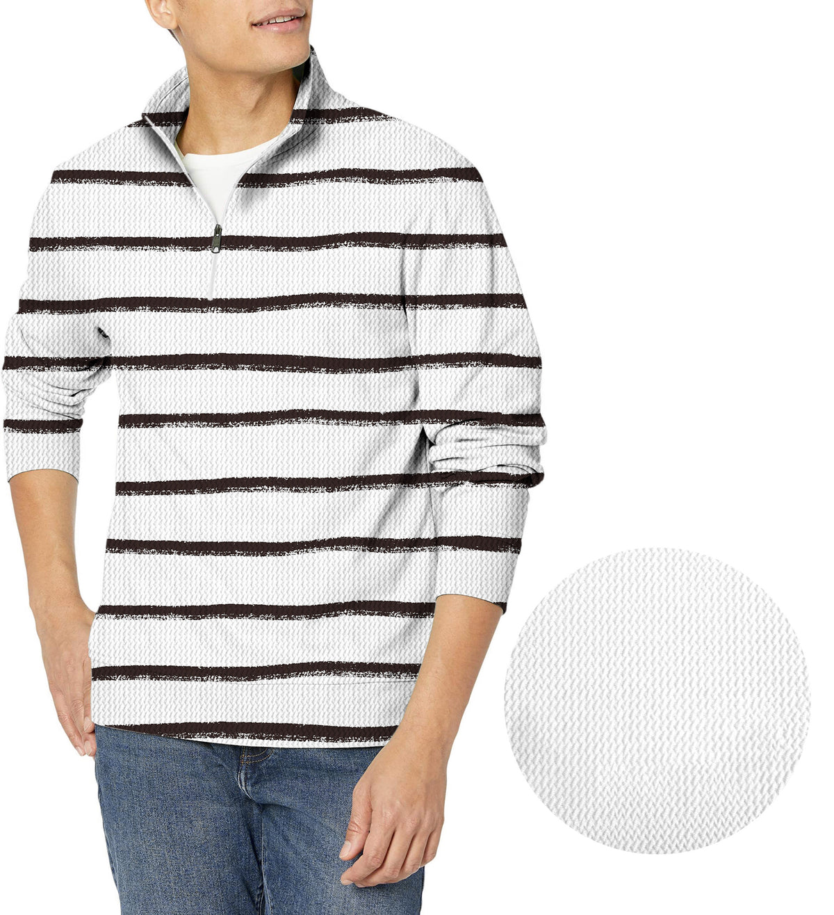 Black and white crayon-style stripes Men's Golf Waffle Zipper Pullover