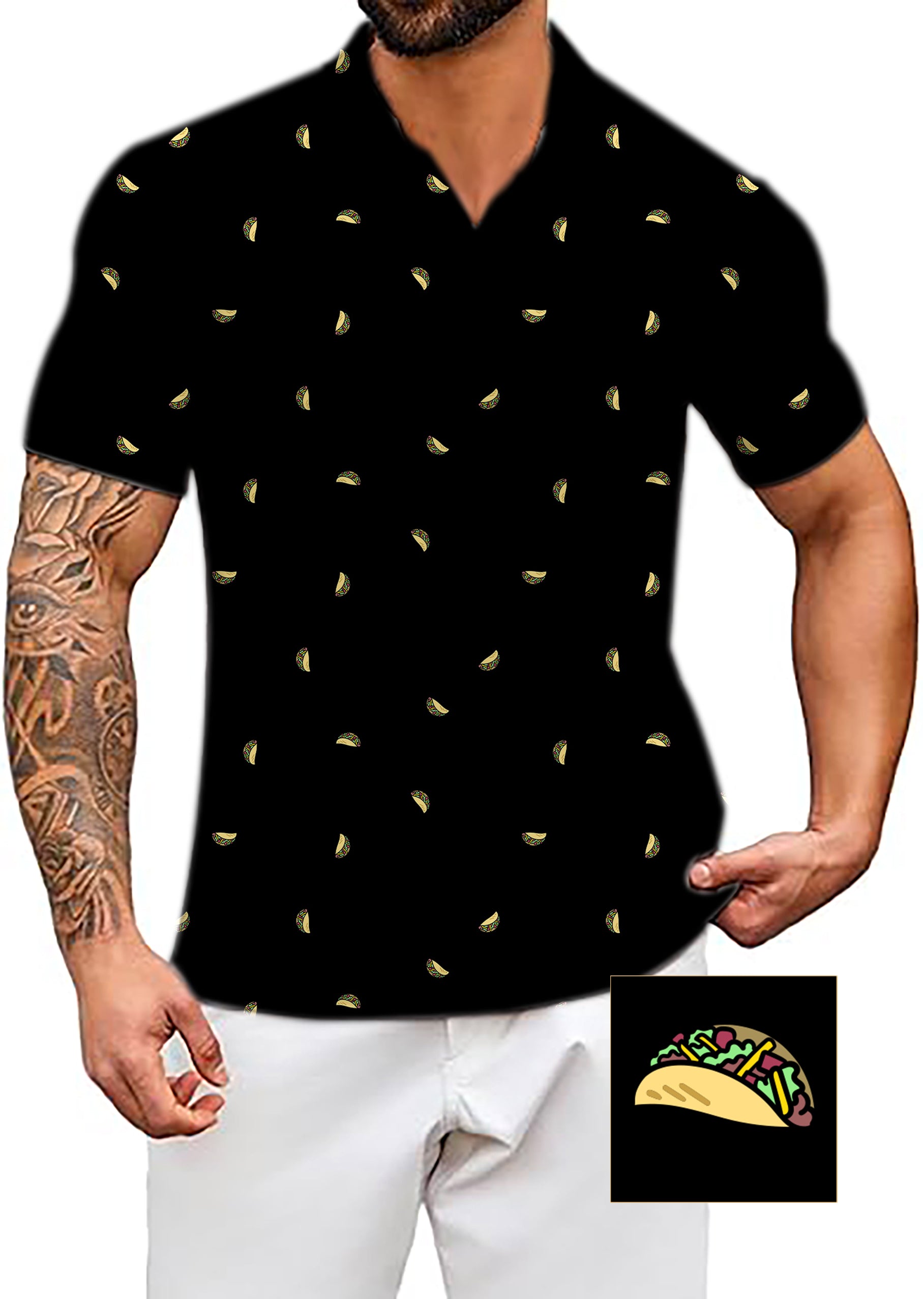 Men's Coconut Palm Taco Custom The Background Color V Neck Golf Polo Shirts