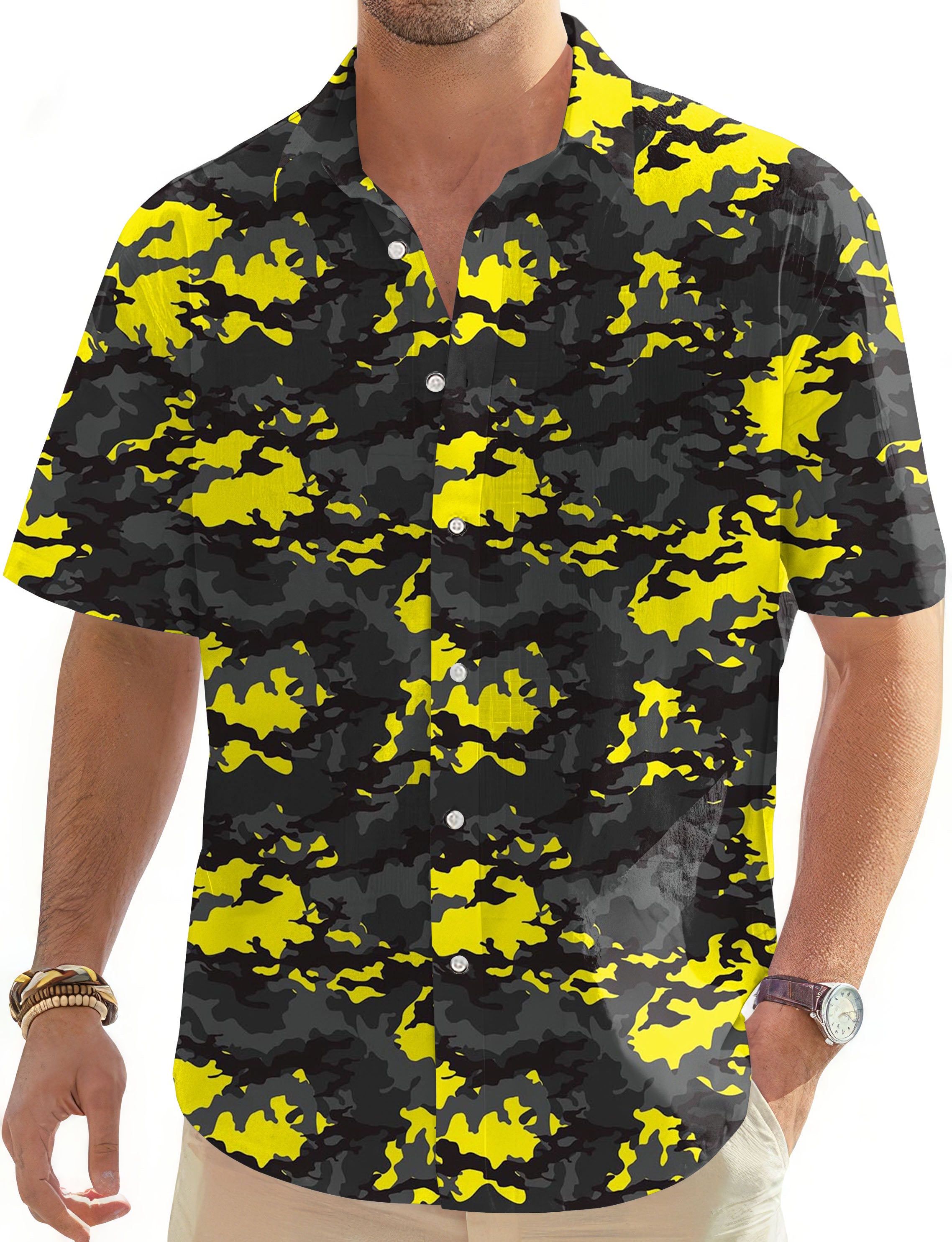 Camouflage-Men's Golf Hawaiian Shirts Button Down Shirt