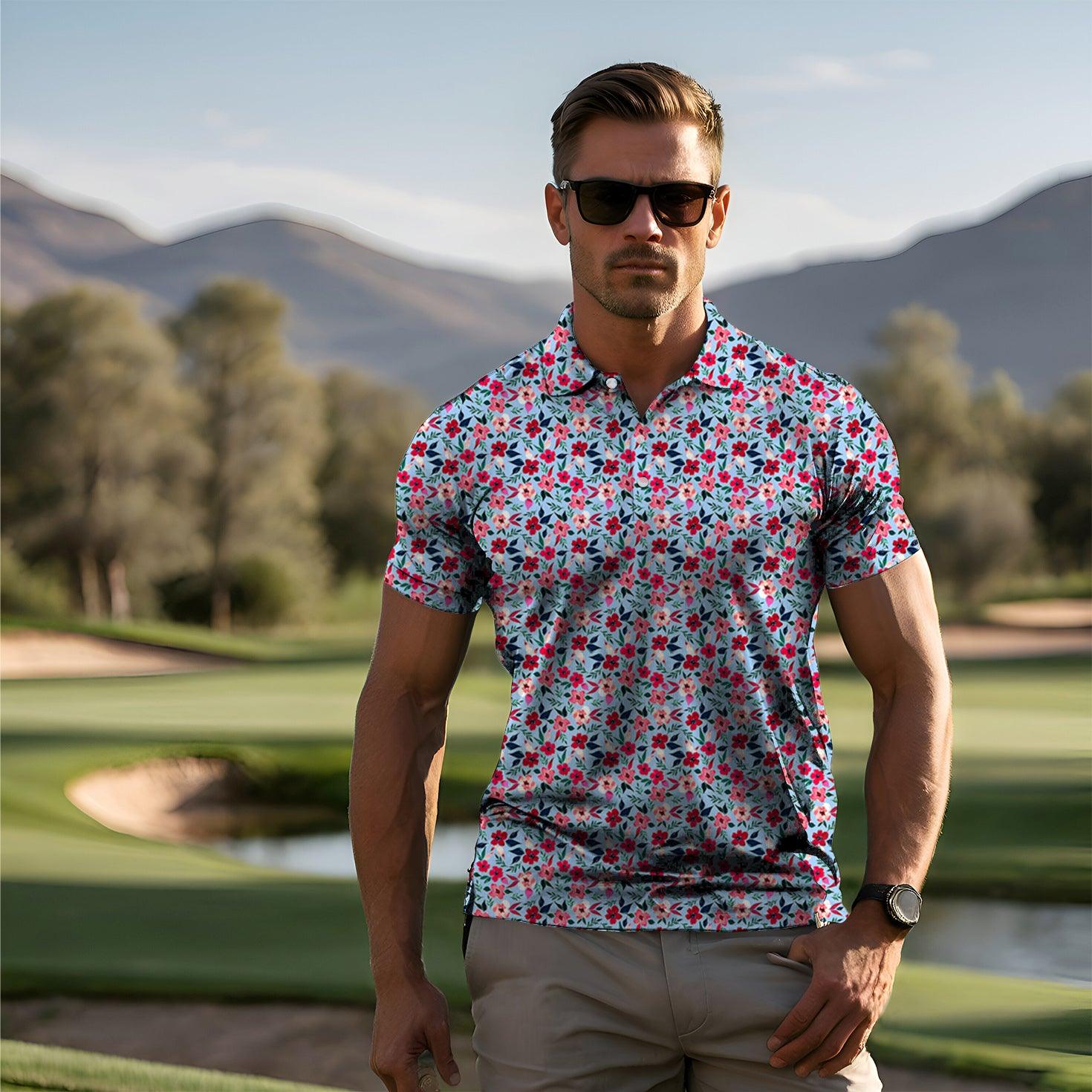 Men's Tropical flowers golf polo