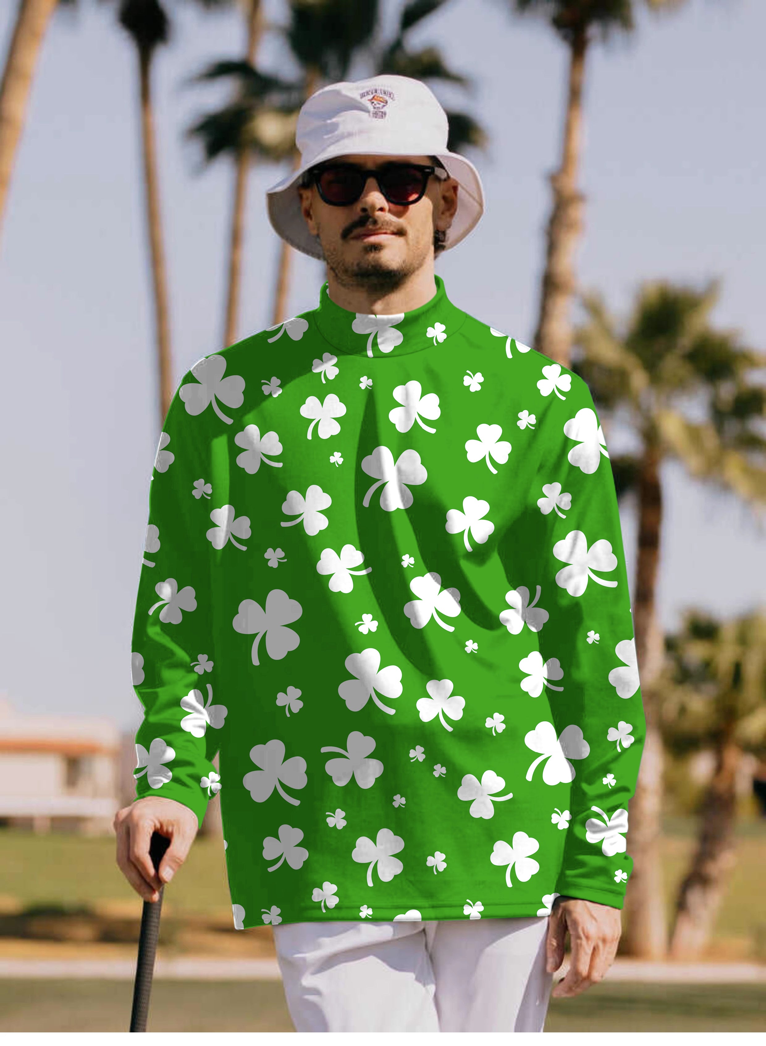Men's Leaf clover St. Patrick's Day Pullover High neck Long/Short sleeve T-Shirt