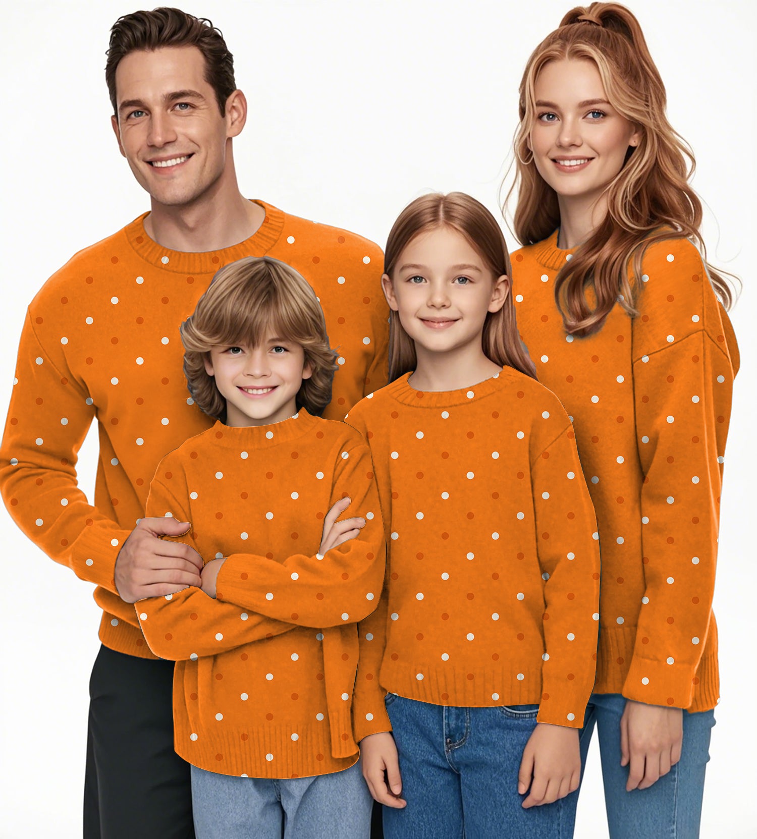 Halloween yellow and white polka dots Crewneck Pullover Ugly Sweater Men Women boy girl family