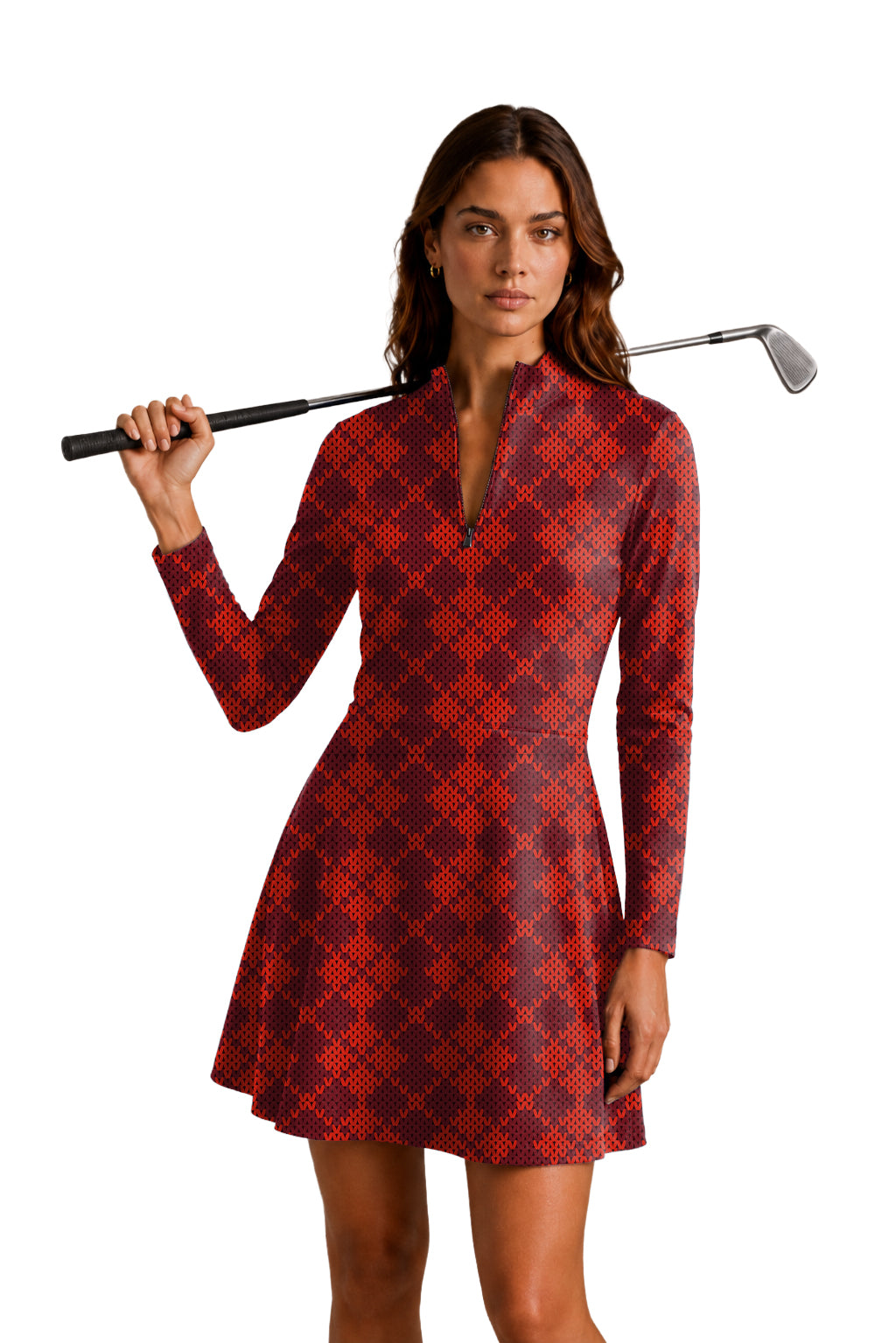 Christmas Red Women's Golf Long Sleeve Zipper Dresses Comes with separate matching shorts