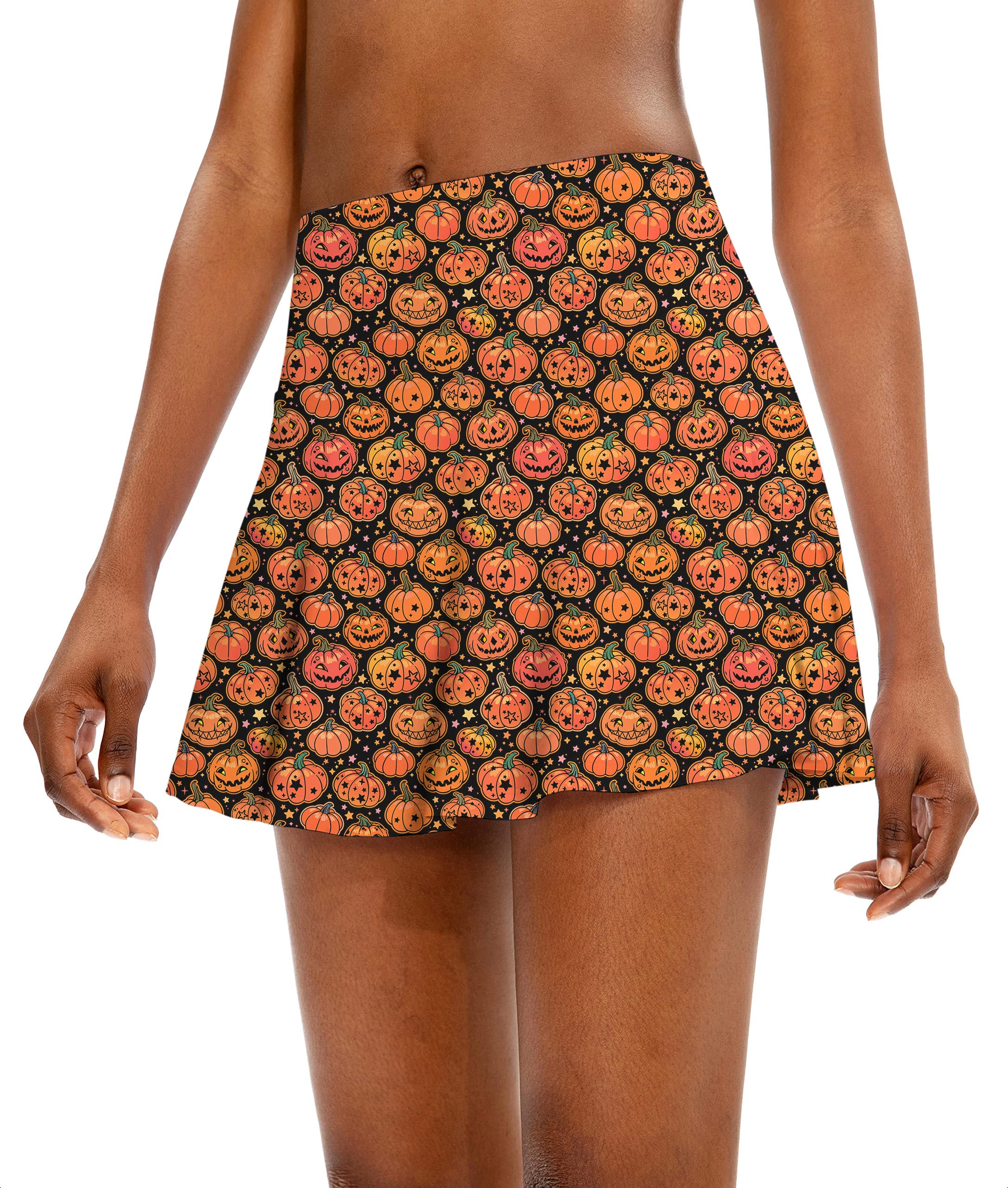 Halloween Star Pumpkin Bones Women's Athletic Golf Skorts Flared Skirts