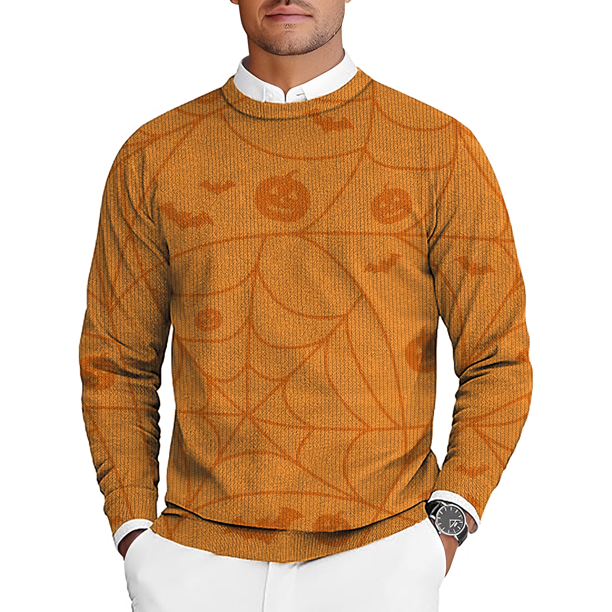 Halloween Spiderweb Pumpkin Men's Golf Crewneck Pullover Sweaters Ugly Sweater