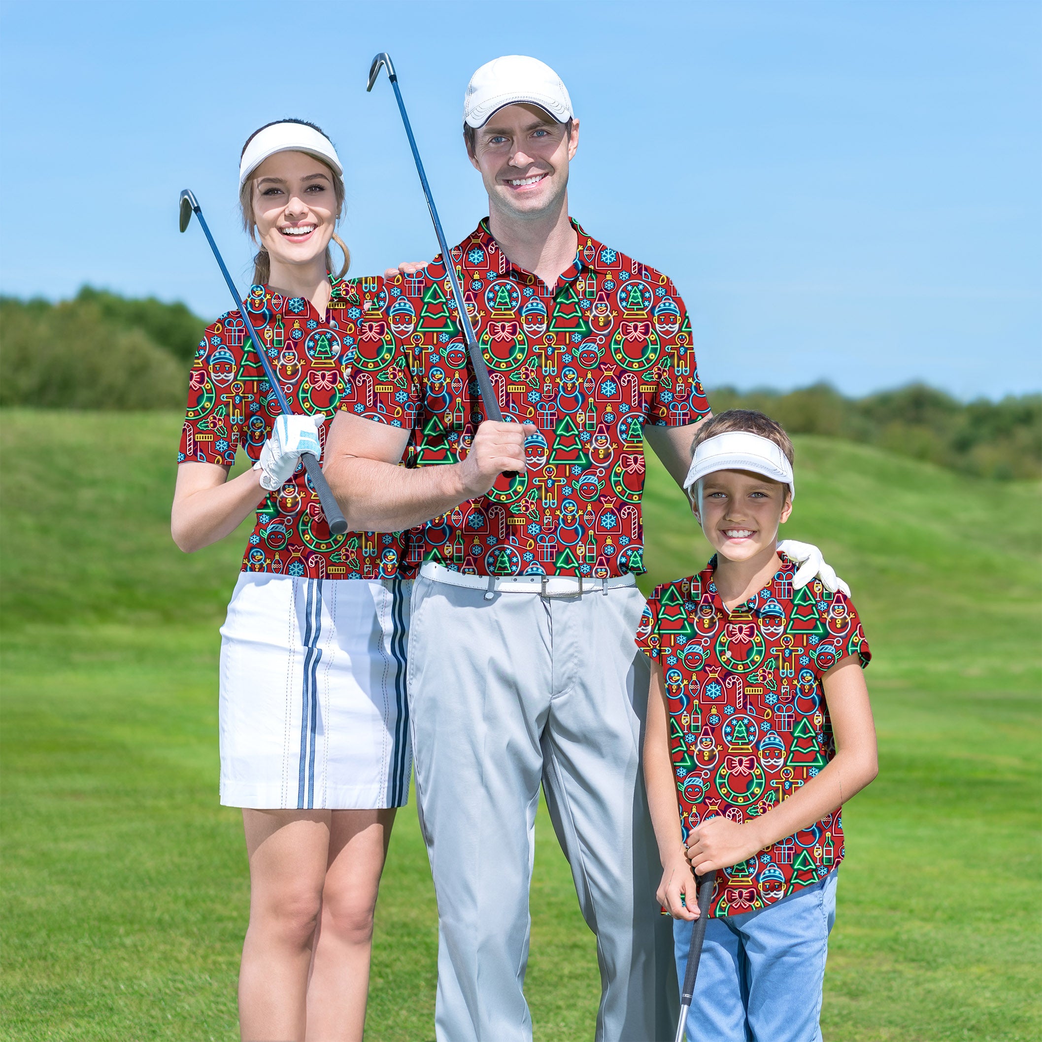 Neon Christmas Golf Polo Men Women youth family set