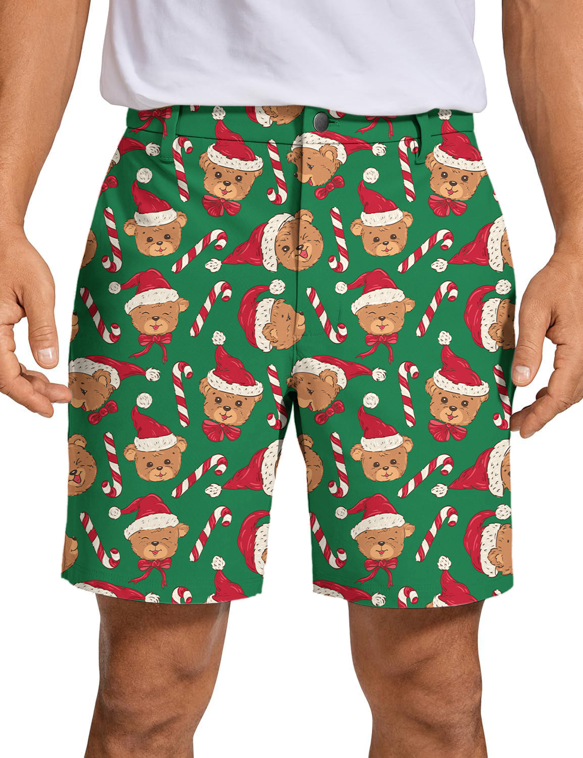 Men's Green Christmas Teddy Bear Golf Shorts