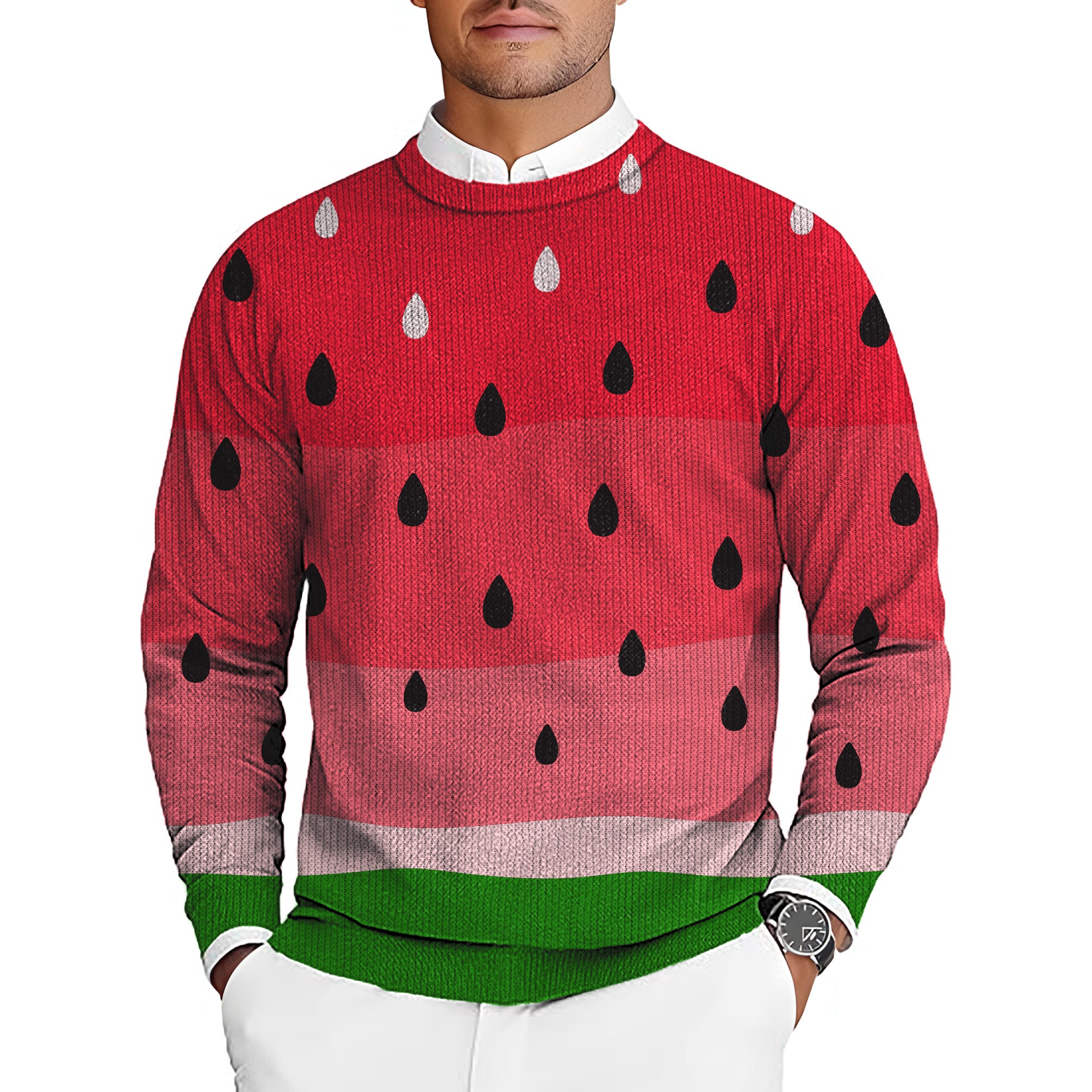 watermelon Men's Golf Crewneck Pullover Sweaters Ugly Sweater