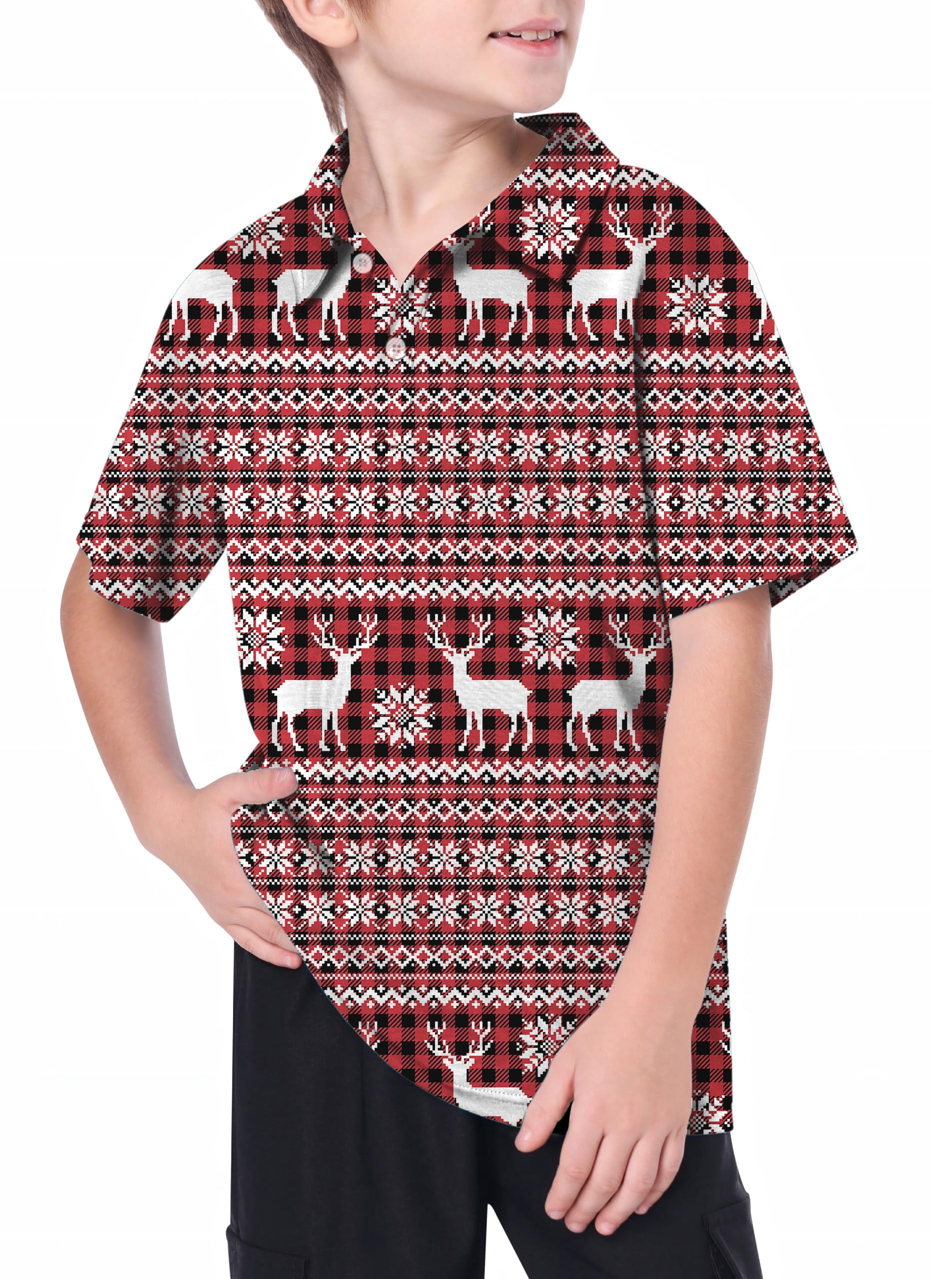 Youth Red Elk deer Christmas Golf Polo