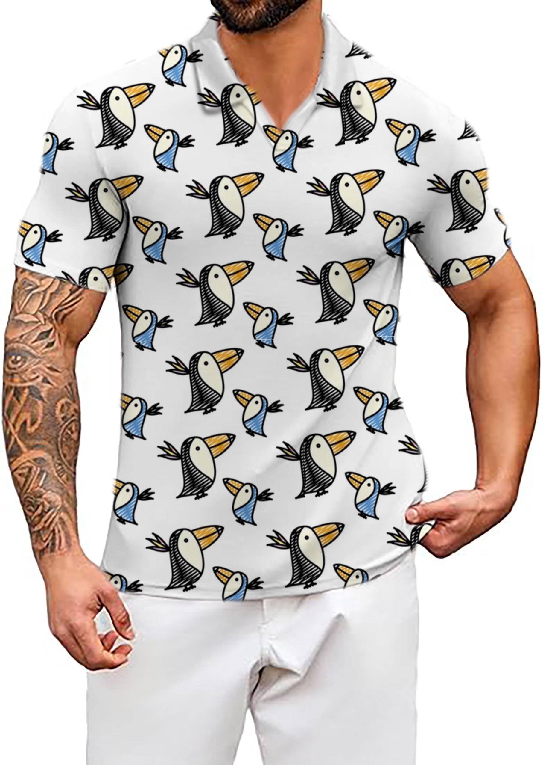 Men's Talking Toucan V Neck Golf Polo Shirts