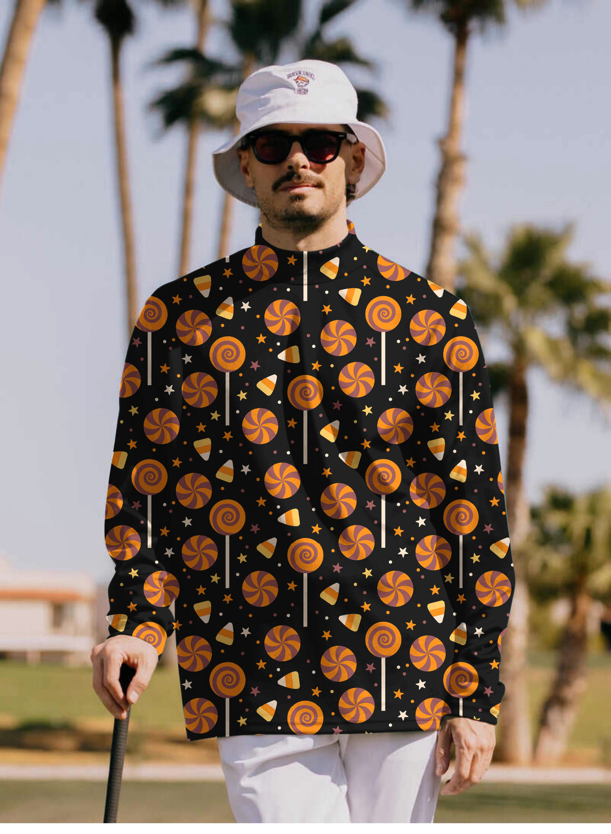 Men's Halloween Lollipops Mock Neck Long/Short Sleeve Golf Tops