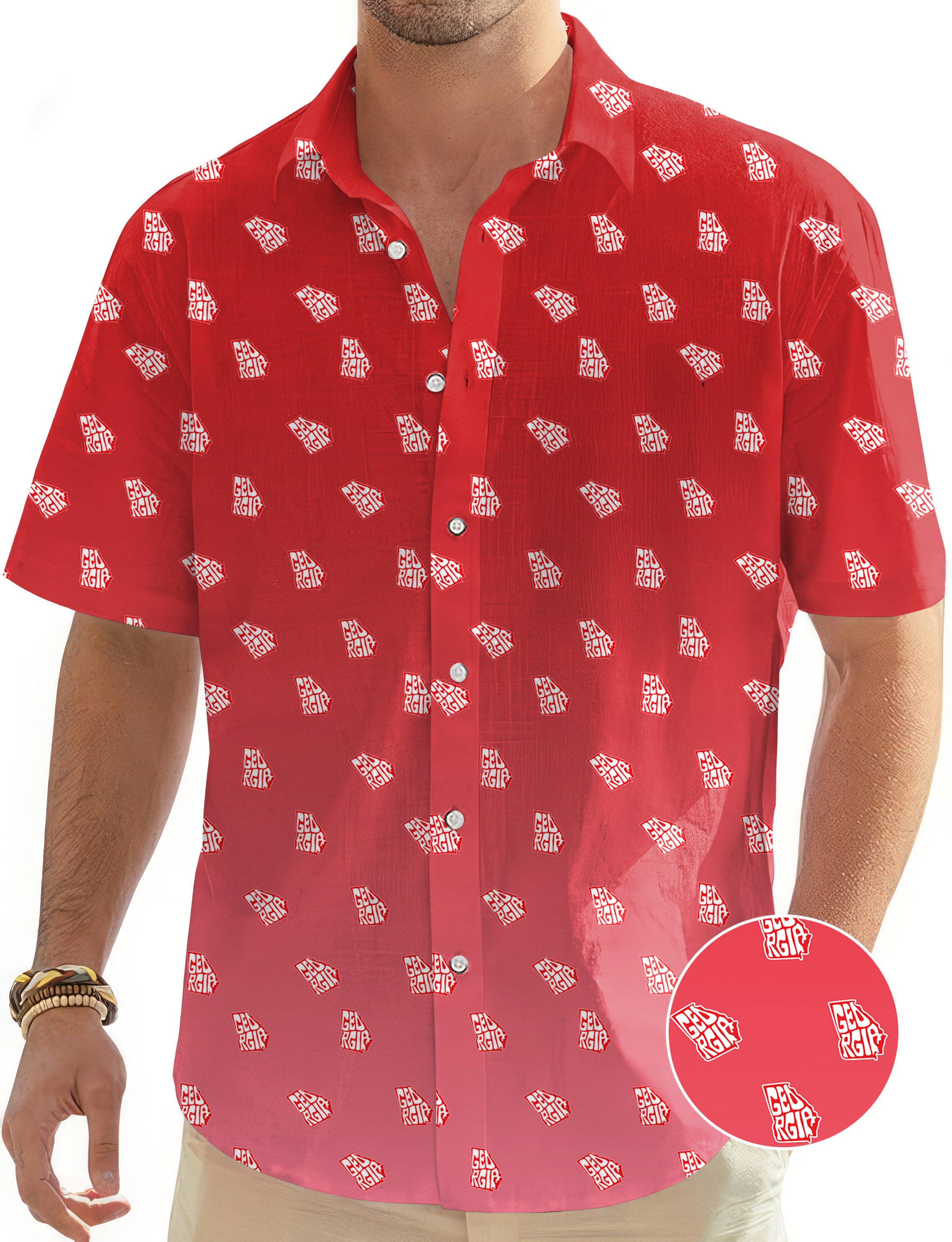 Red Georgia Men's Golf Hawaiian Shirts Button Down Shirt
