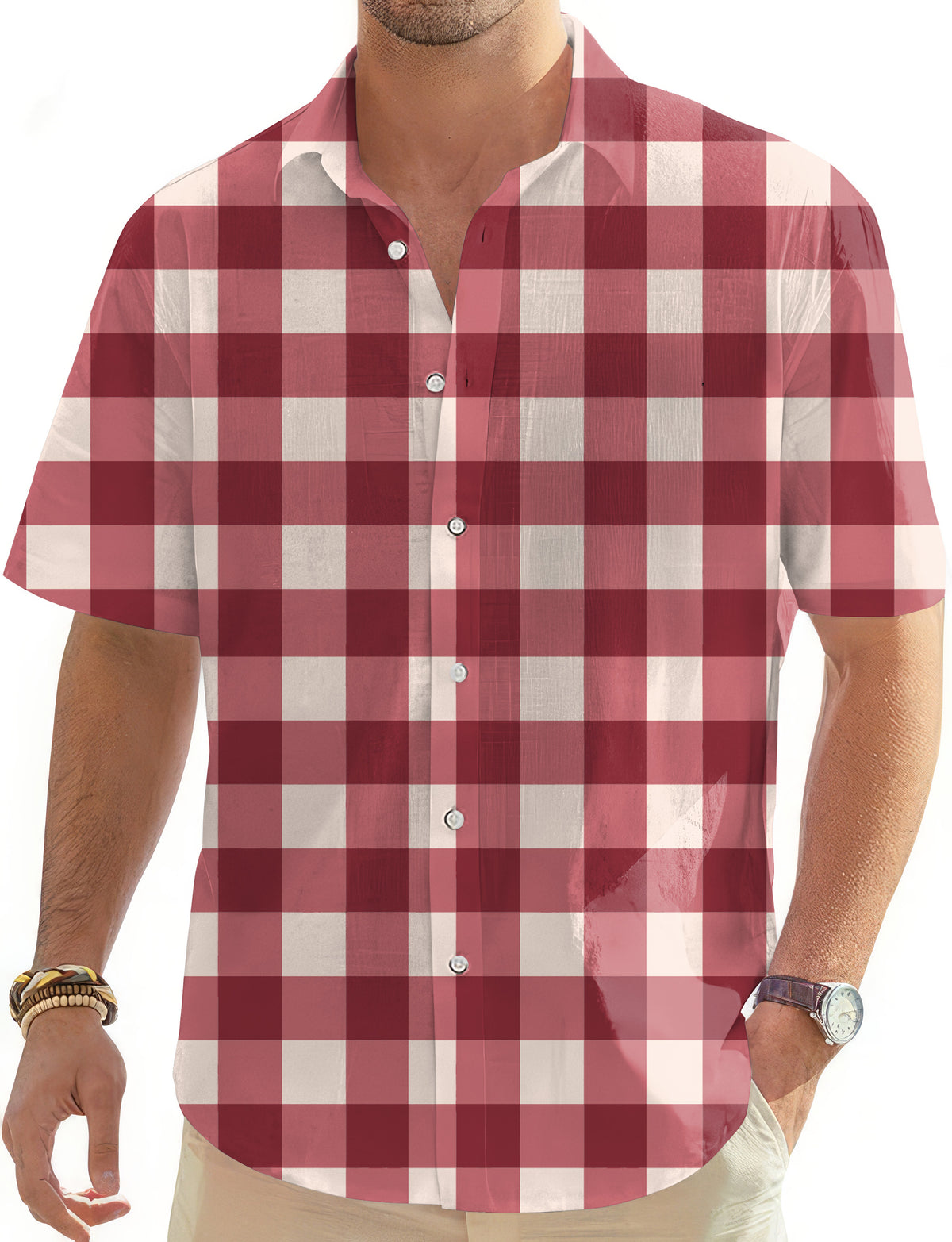 Christmas red checkerboard Men's Golf Hawaiian Shirts Button Down Shirt
