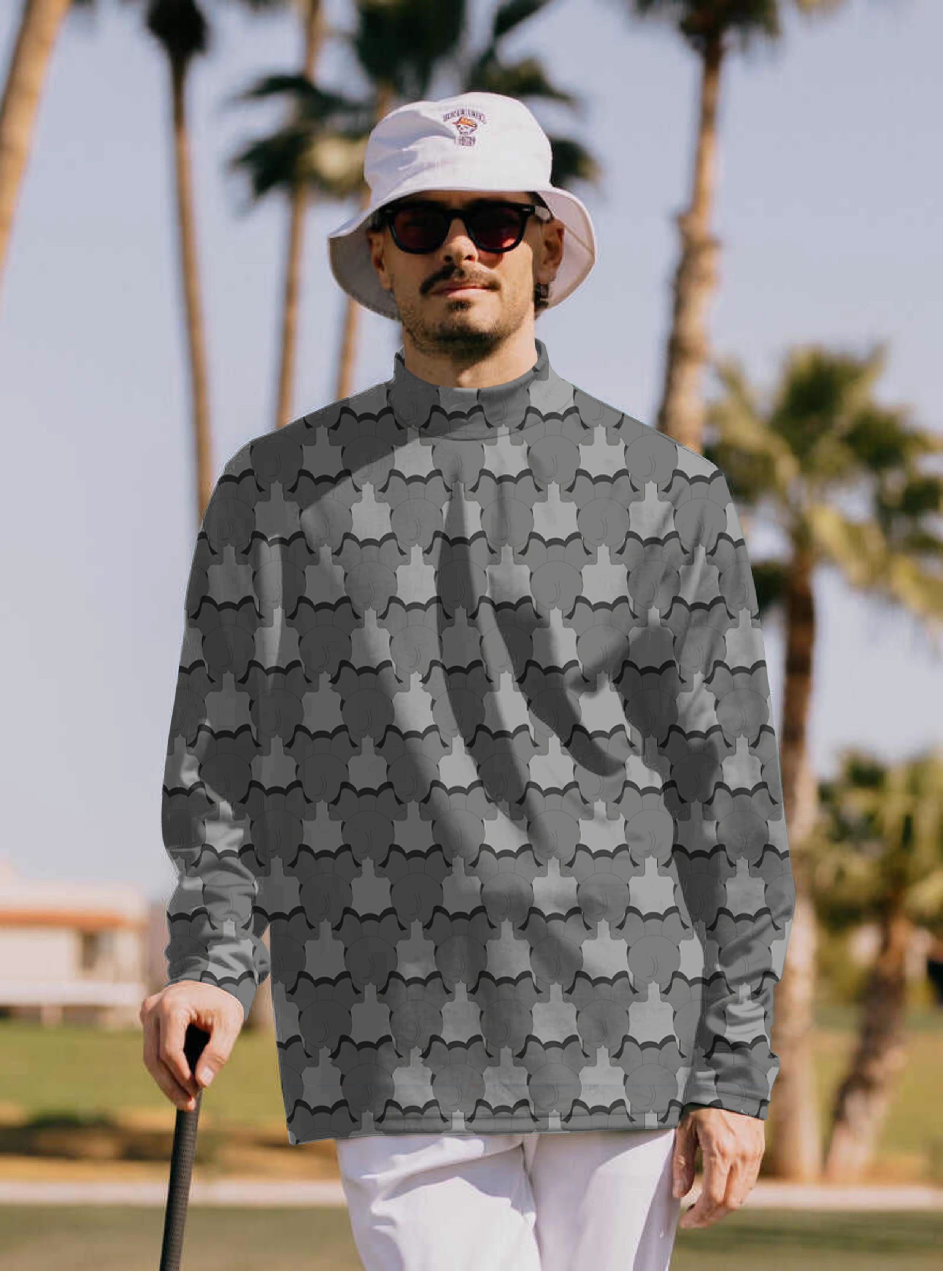 Men's The back of an elephant Pullover High neck Long/Short sleeve T-Shirt