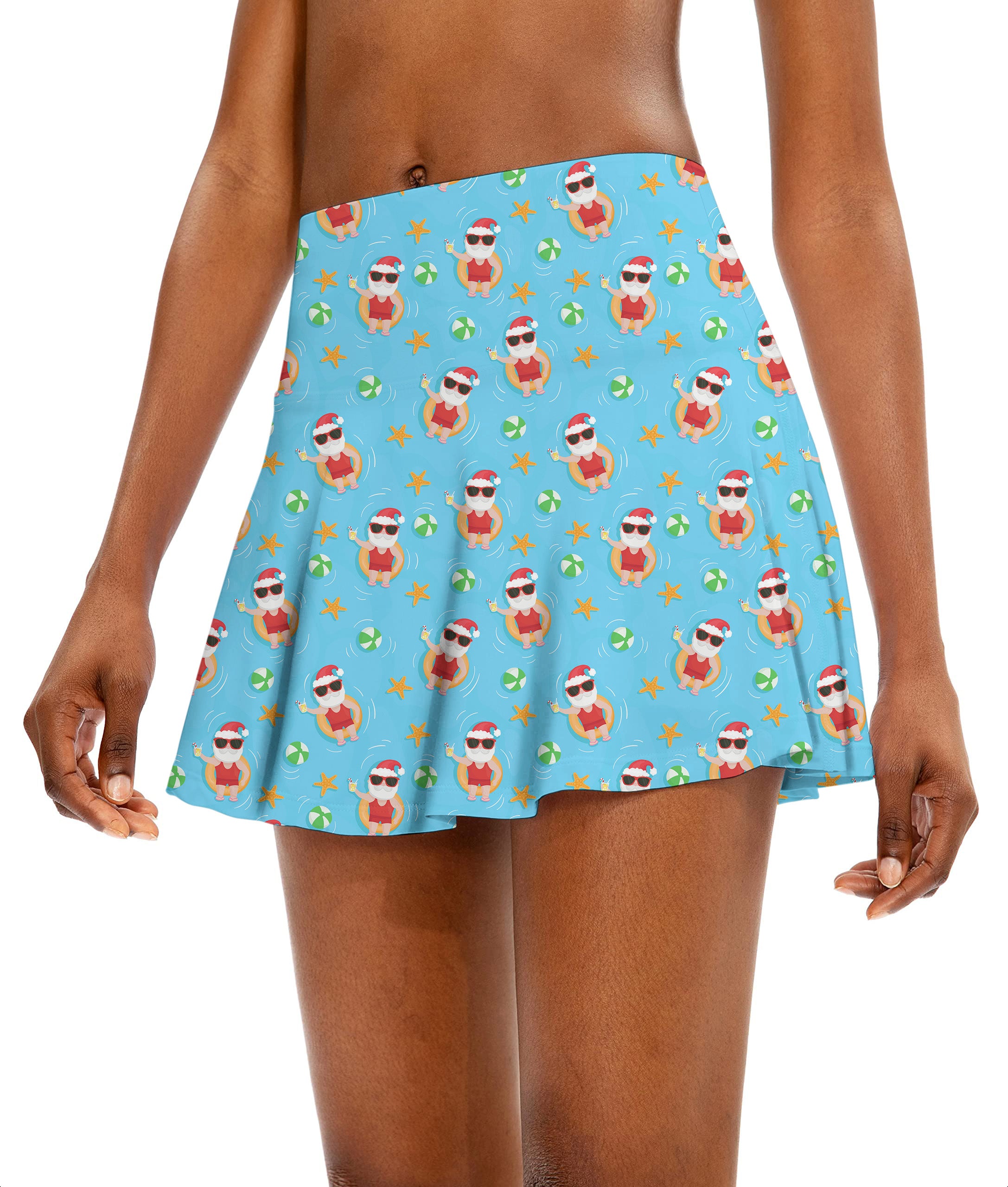 Christmas Santa Swim juice Women's Athletic Golf Skorts Flared Skirts