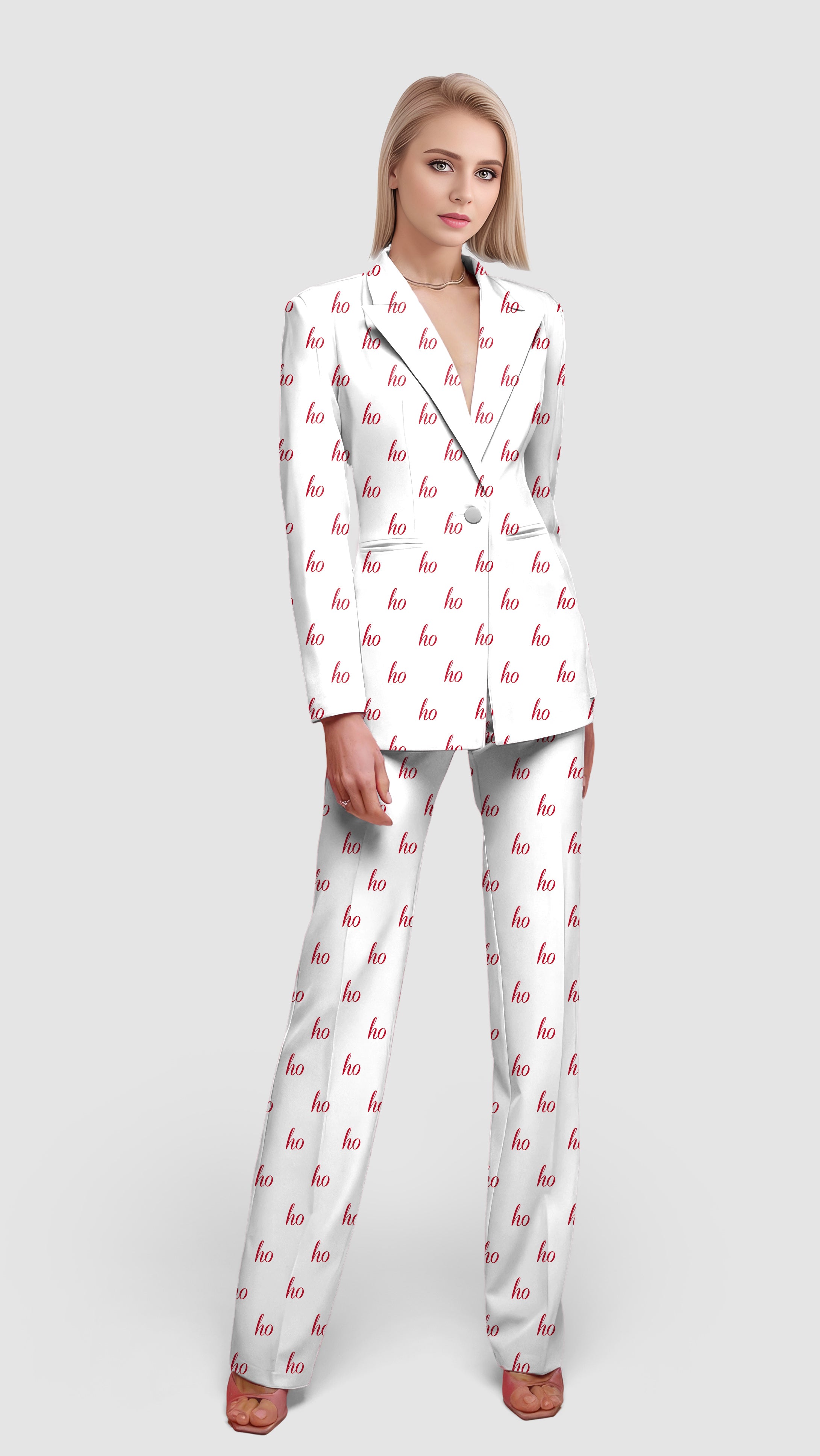 White Custom Name Christmas Women's Blazer Casual Work Office Blazer Suit set